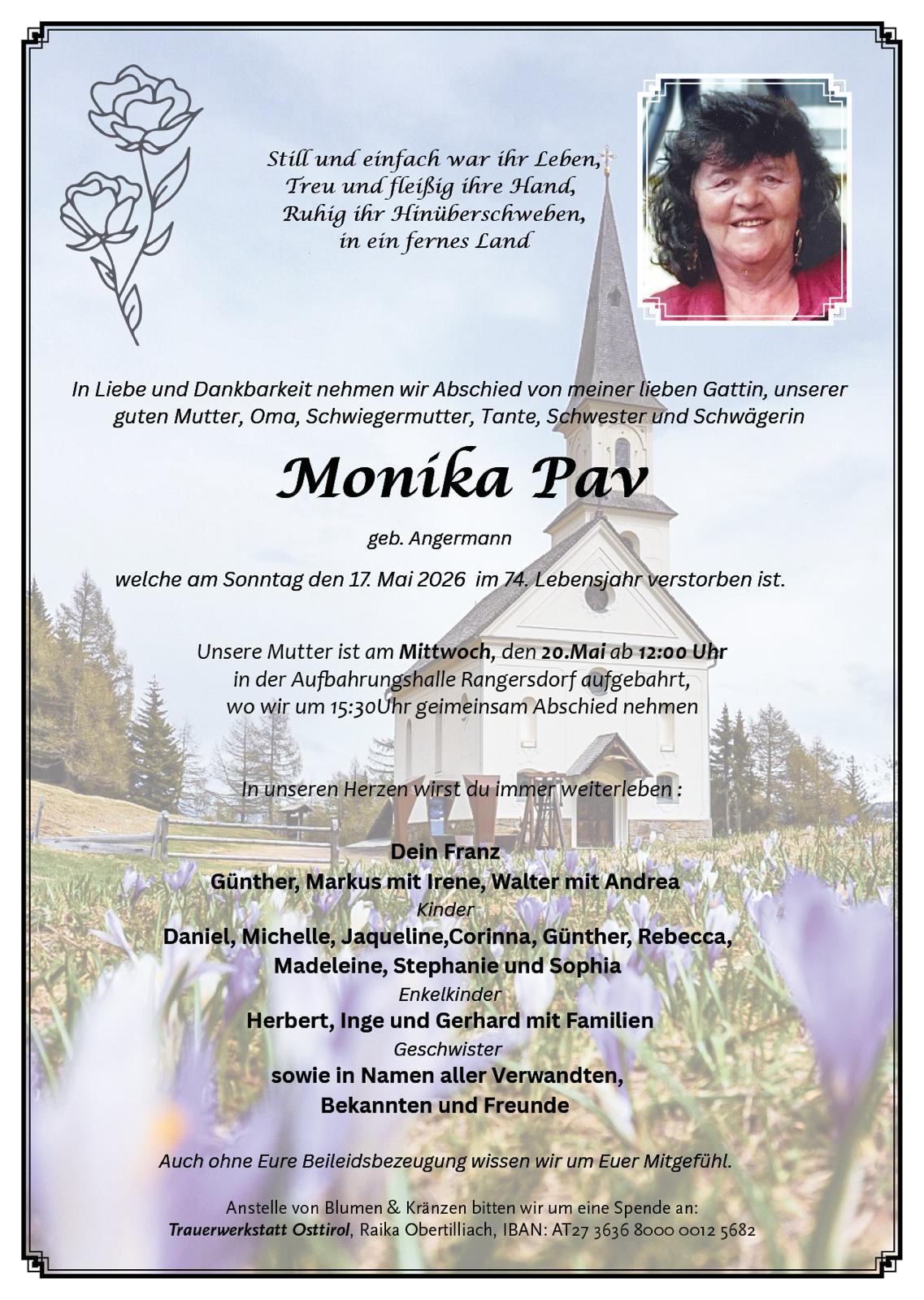 Traueranzeige von Monika Pav