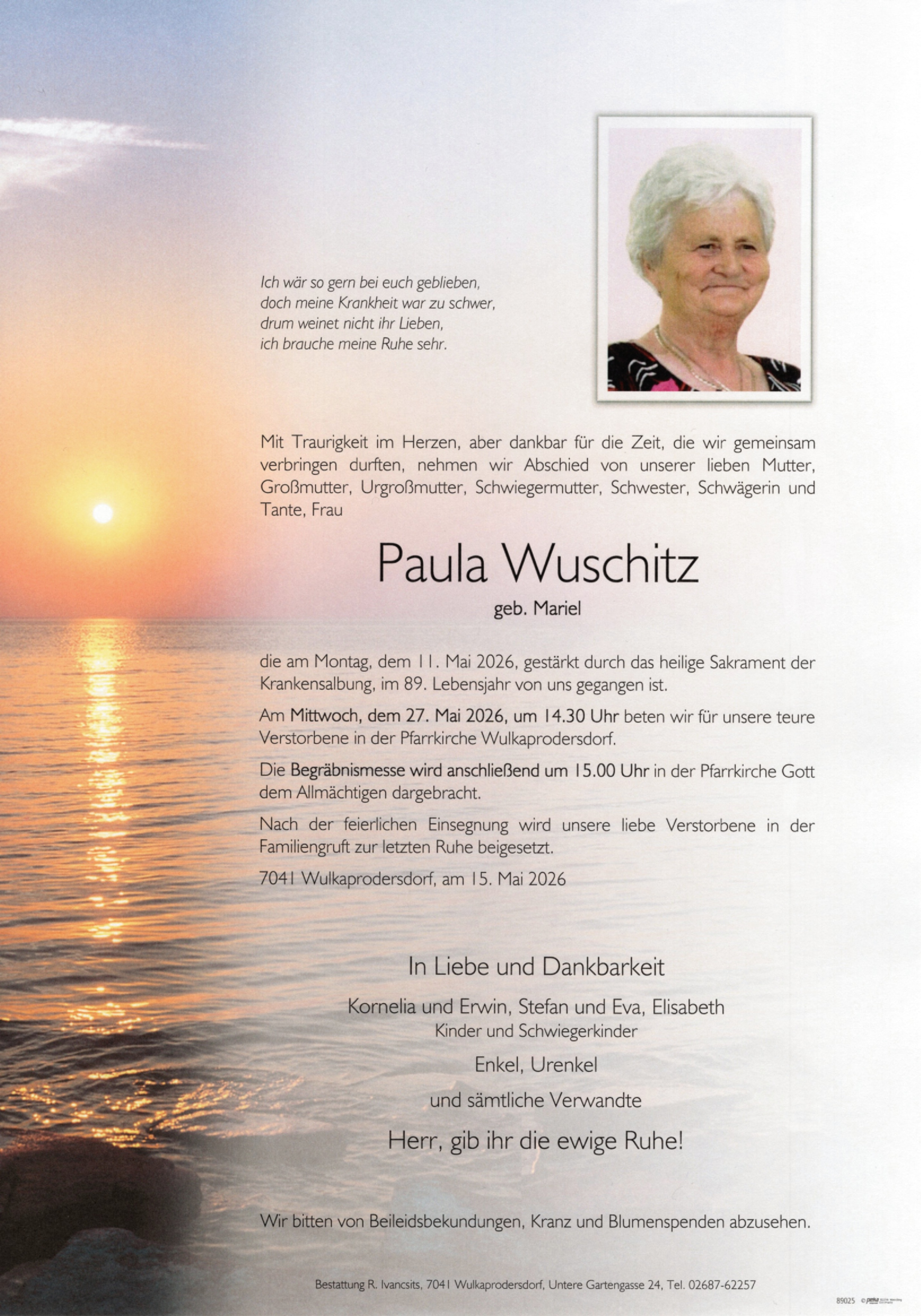 Traueranzeige von Paula Wuschitz