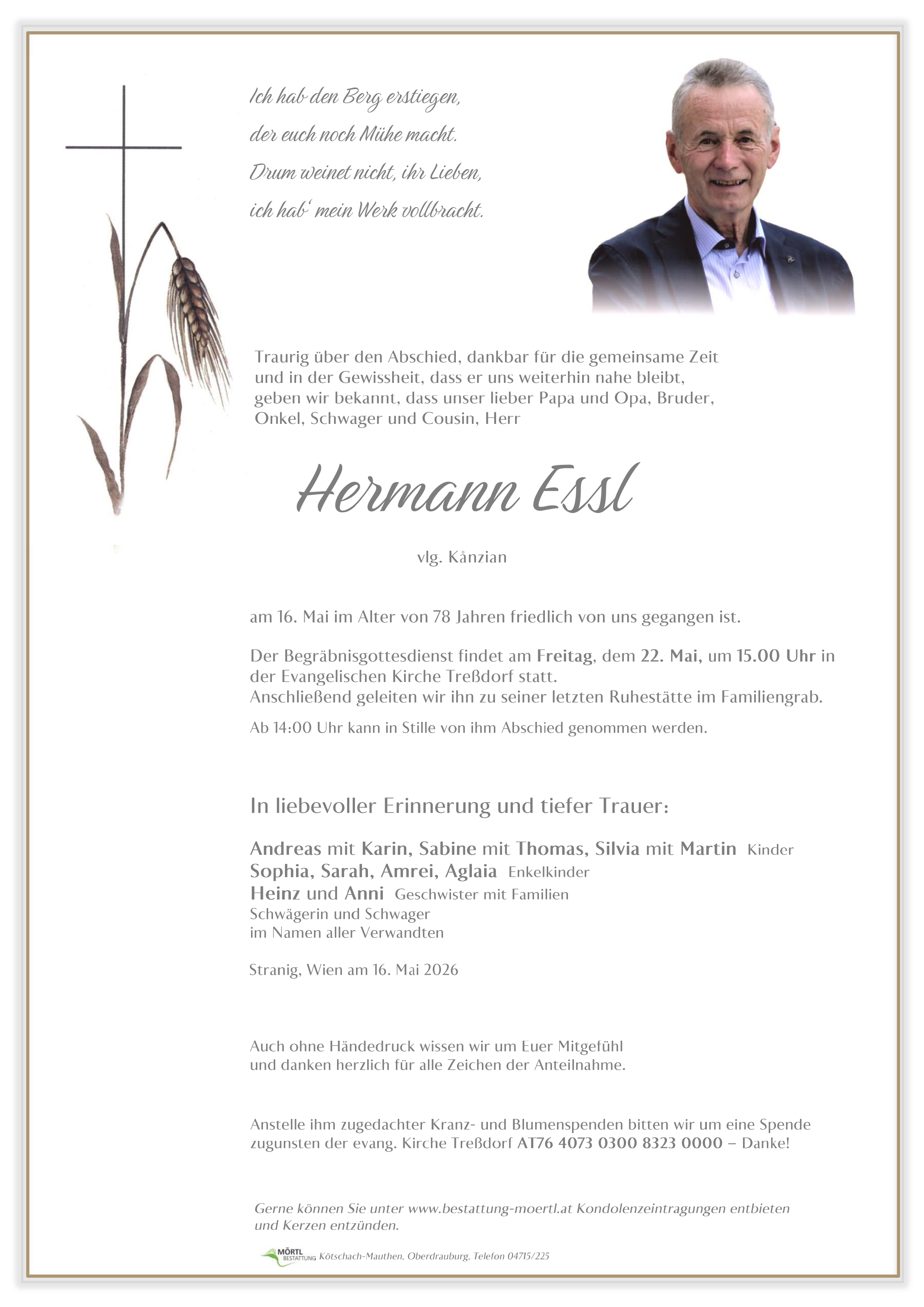 Traueranzeige von Hermann Essl