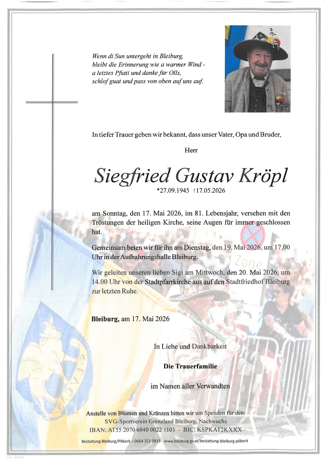 Traueranzeige von Siegfried Gustav Kröpl