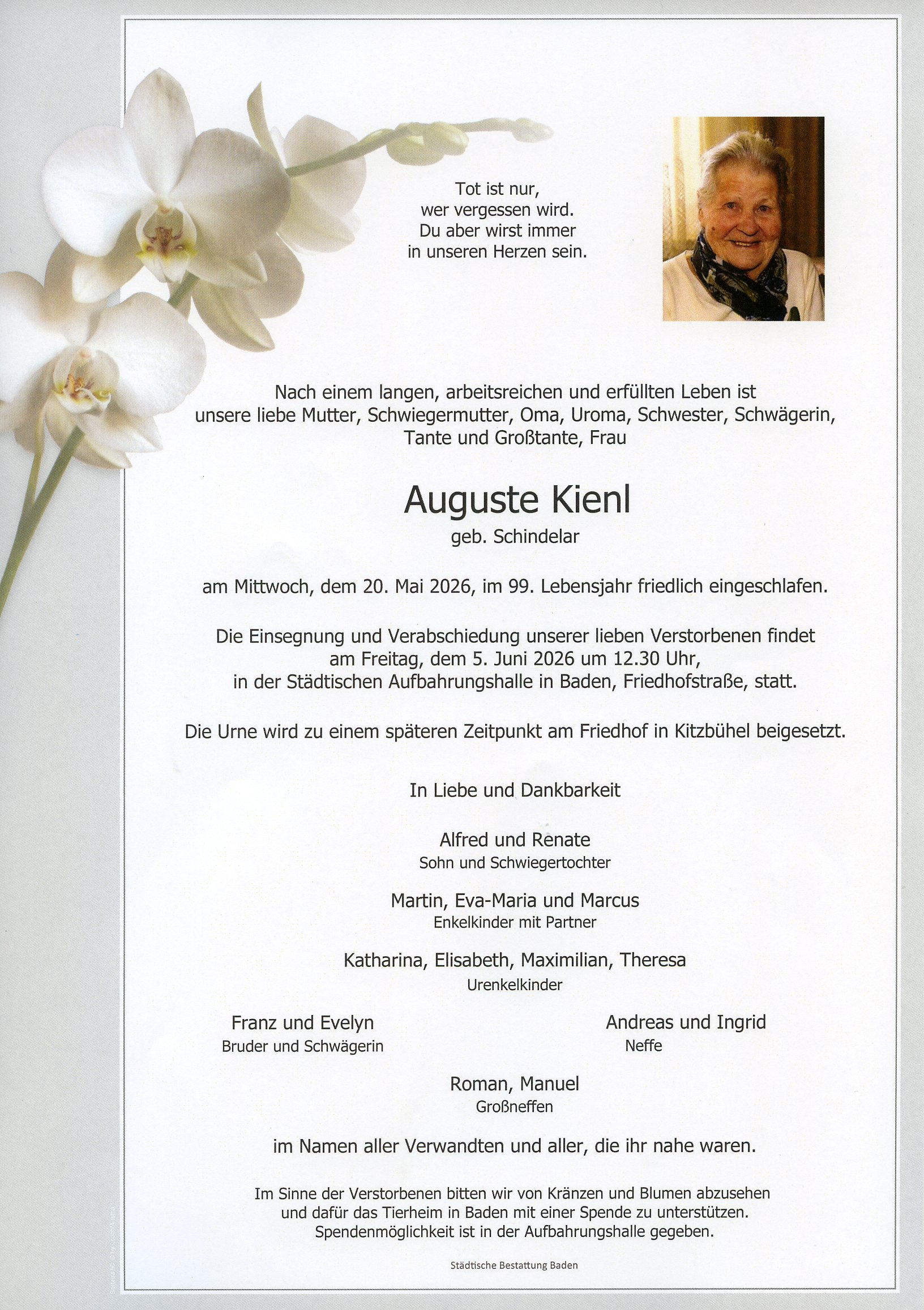 Traueranzeige von Auguste Kienl