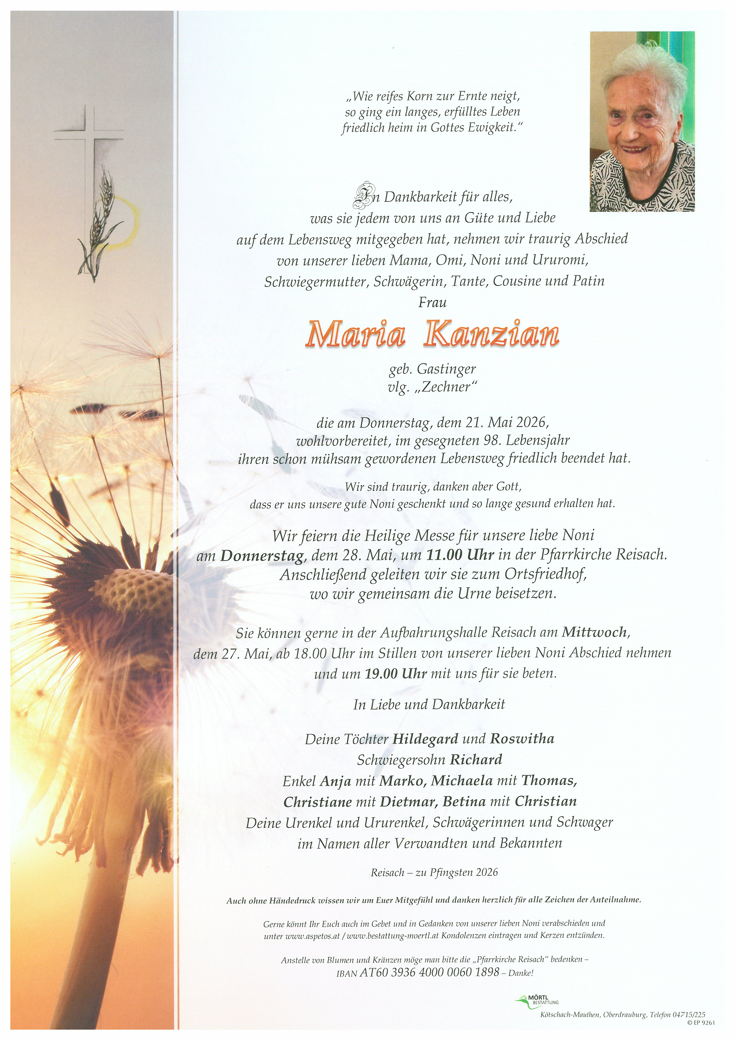 Traueranzeige von Maria Kanzian