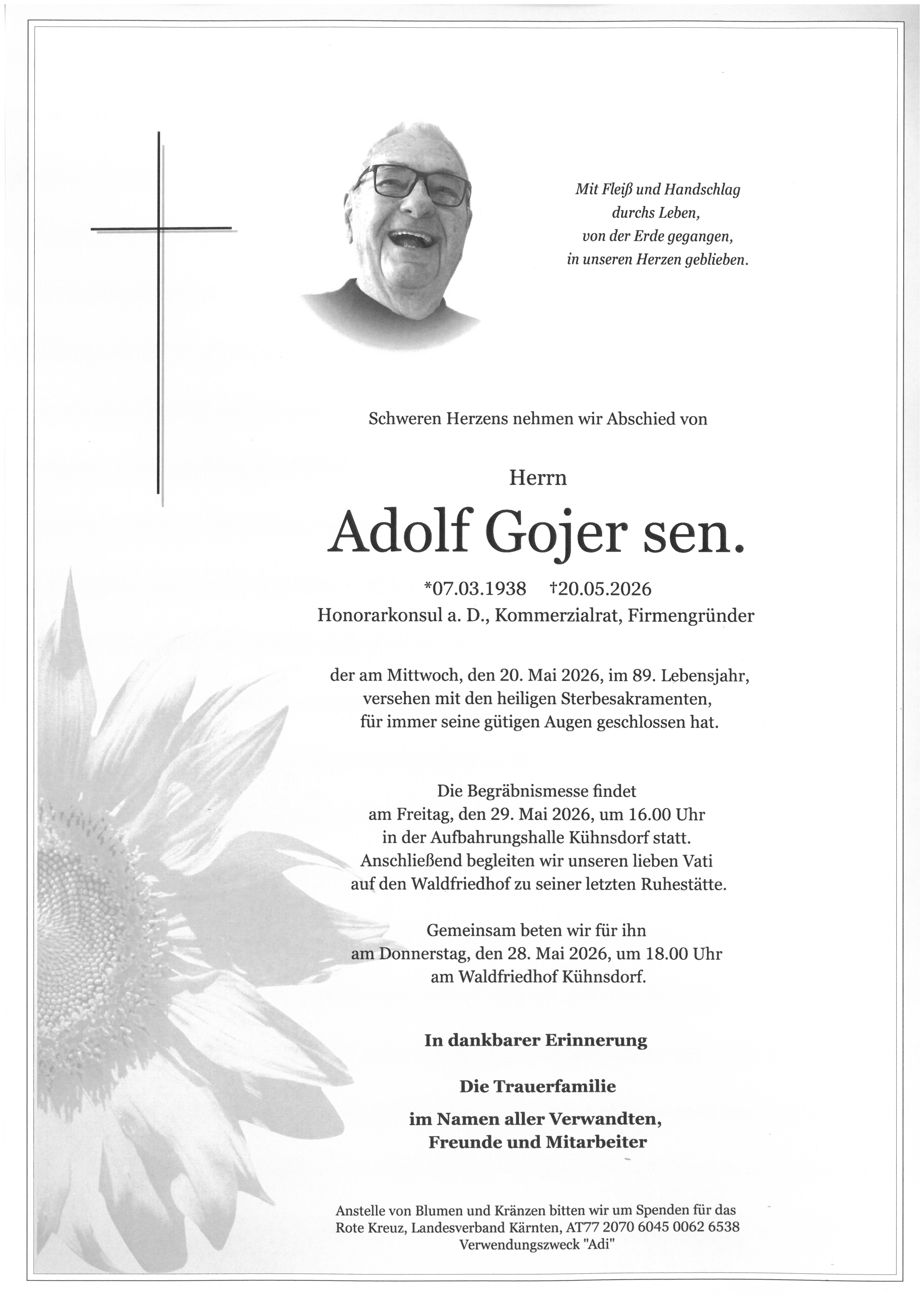 Traueranzeige von Adolf Gojer