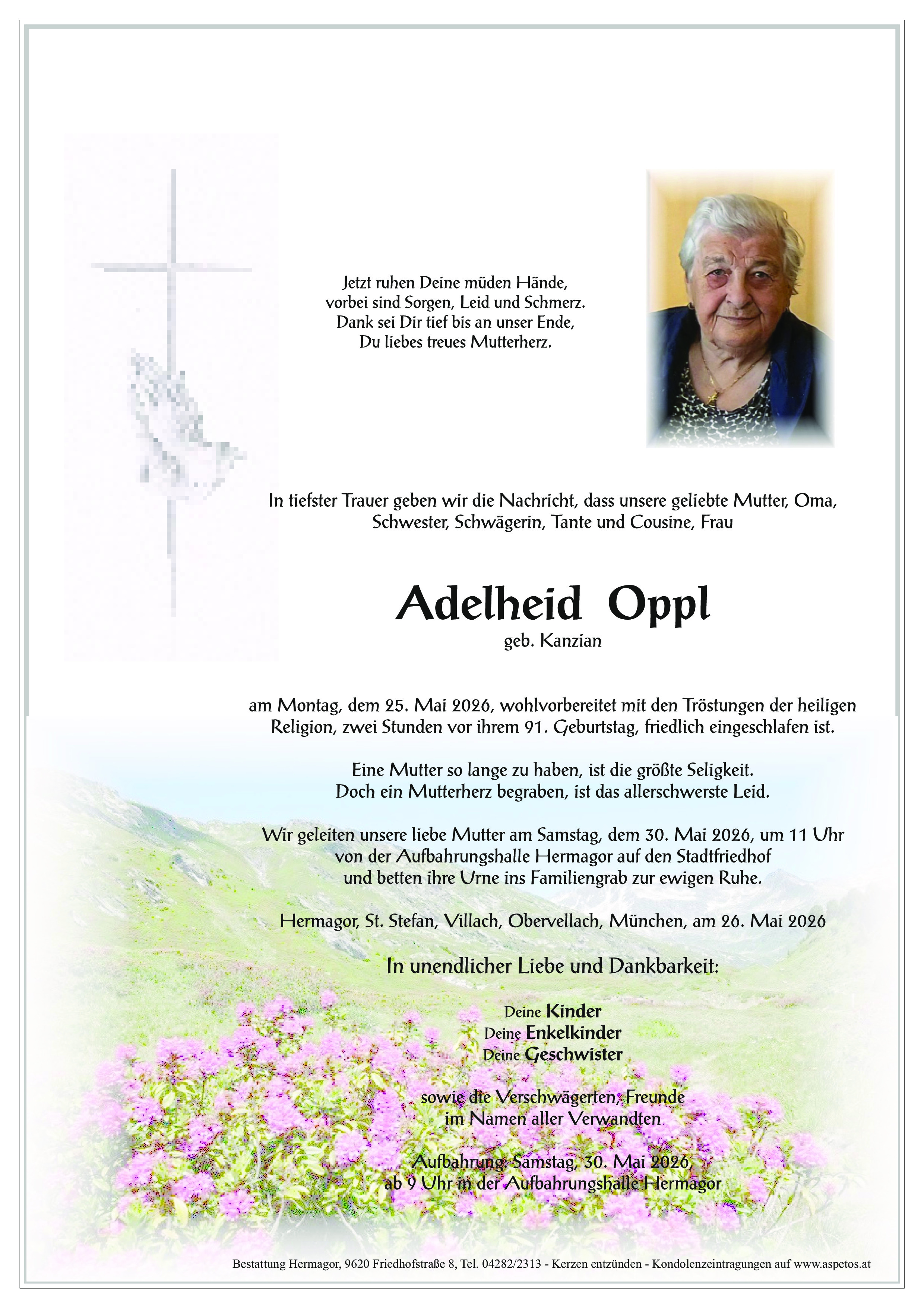 Traueranzeige von Adelheid Oppl