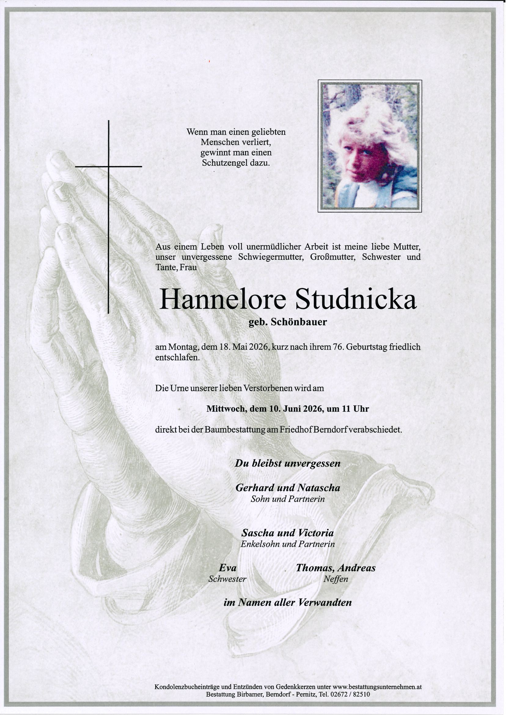 Traueranzeige von Hannelore Studnicka