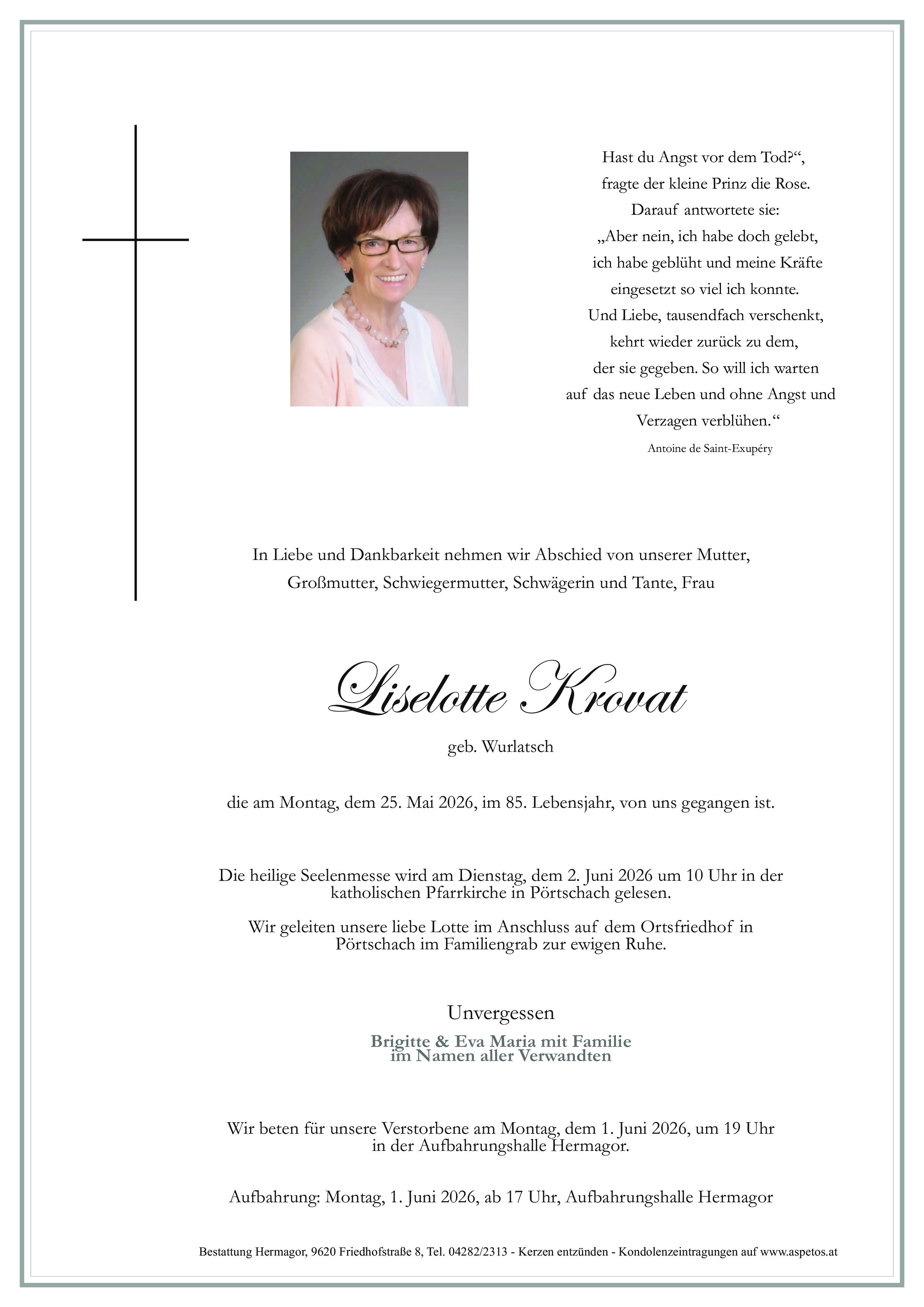 Traueranzeige von Liselotte Krovat