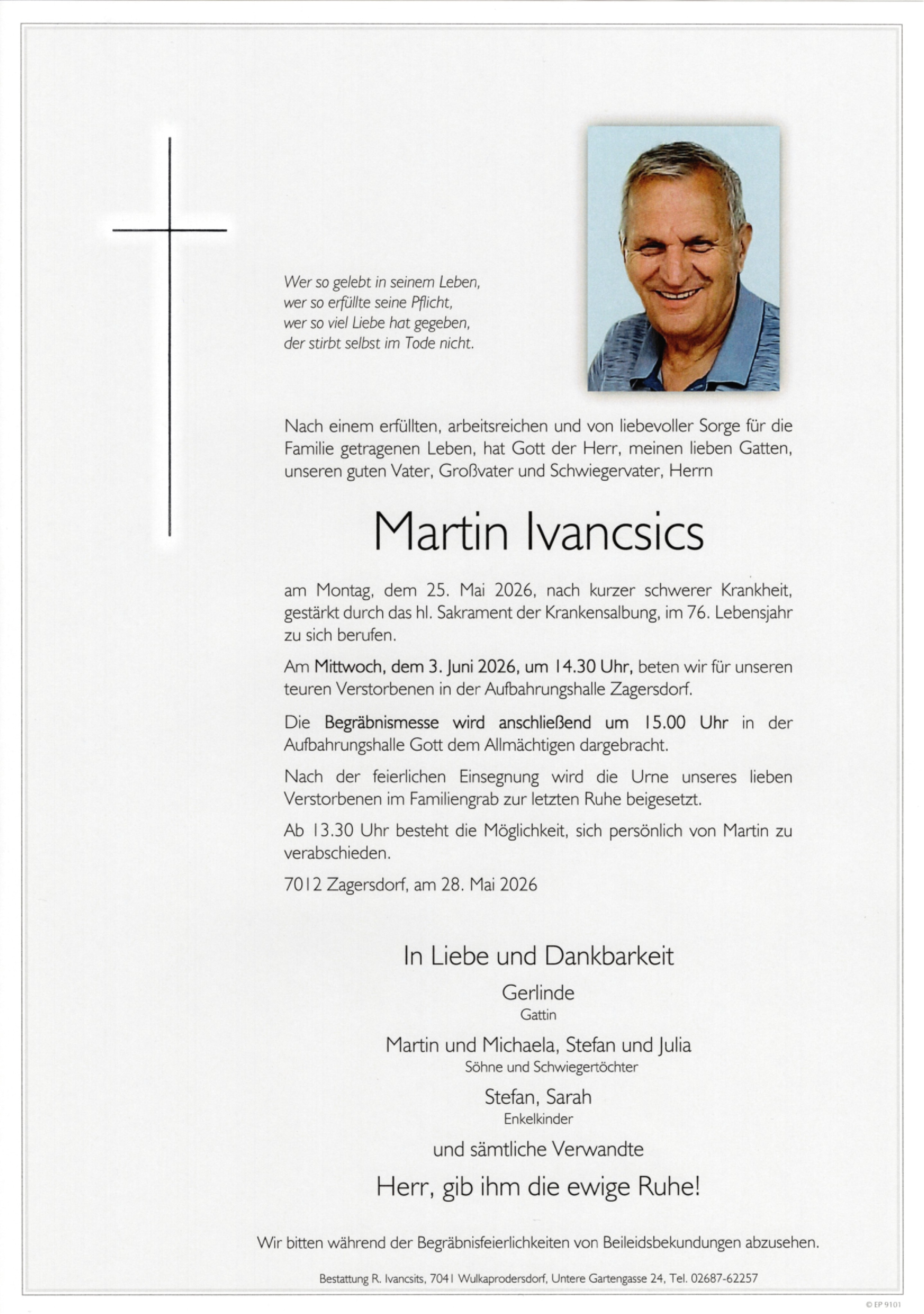 Traueranzeige von Martin Ivancsics