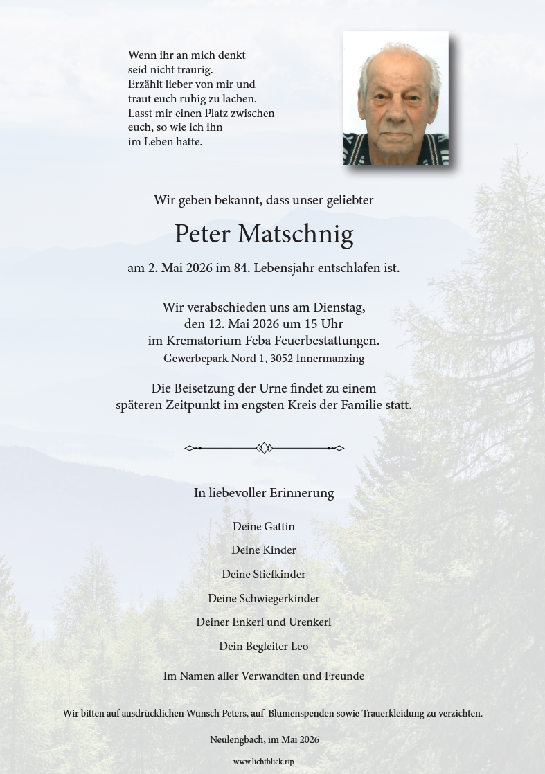 Traueranzeige von Peter Matschnig