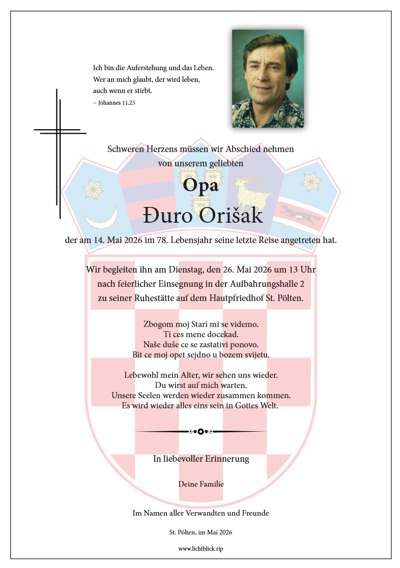 Traueranzeige von Đuro Orišak