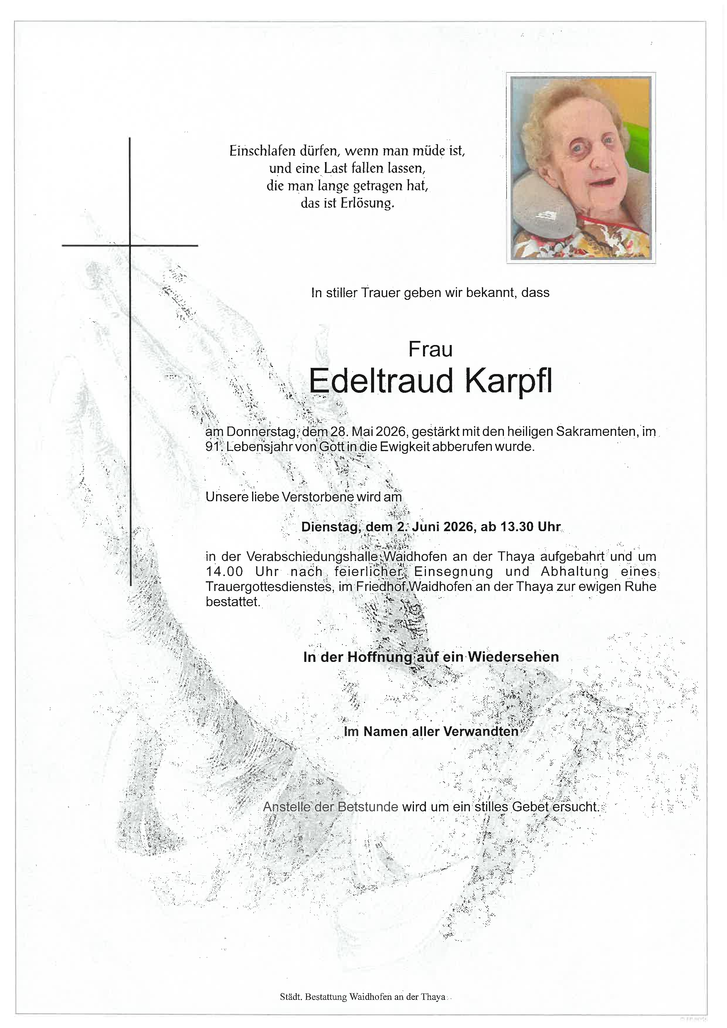 Traueranzeige von Edeltraud Karpfl