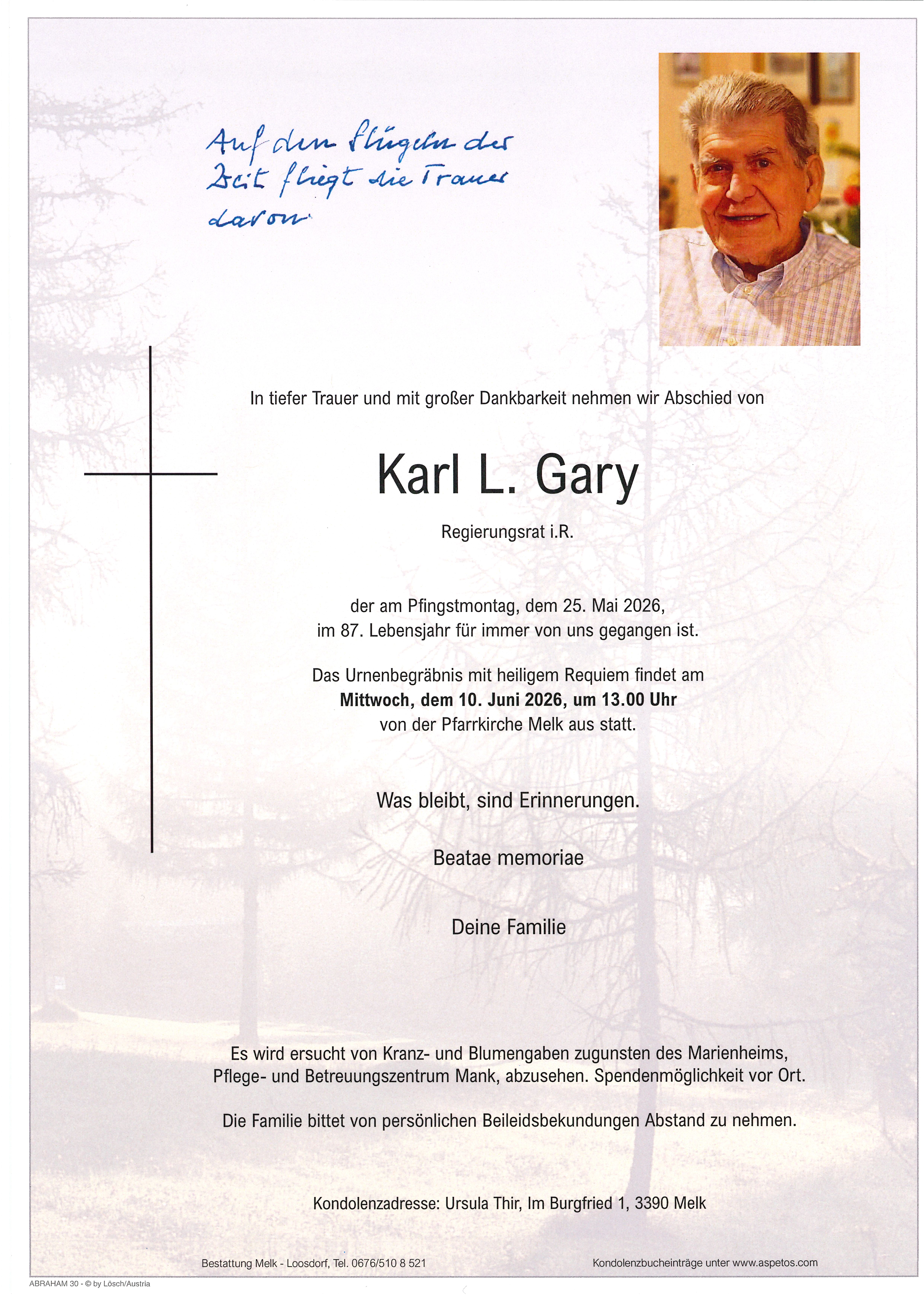 Traueranzeige von Karl L. Gary