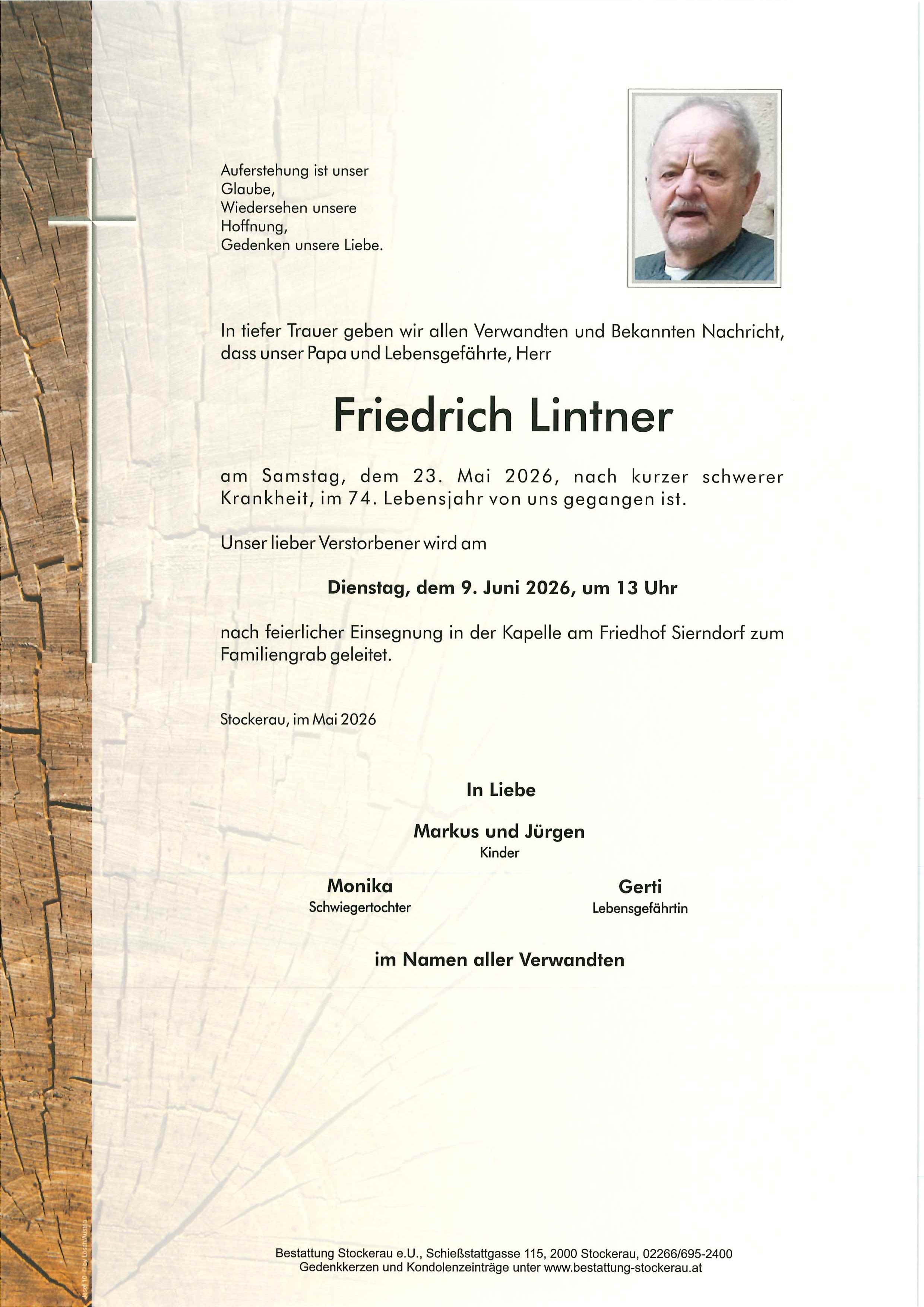 Traueranzeige von Friedrich Lintner