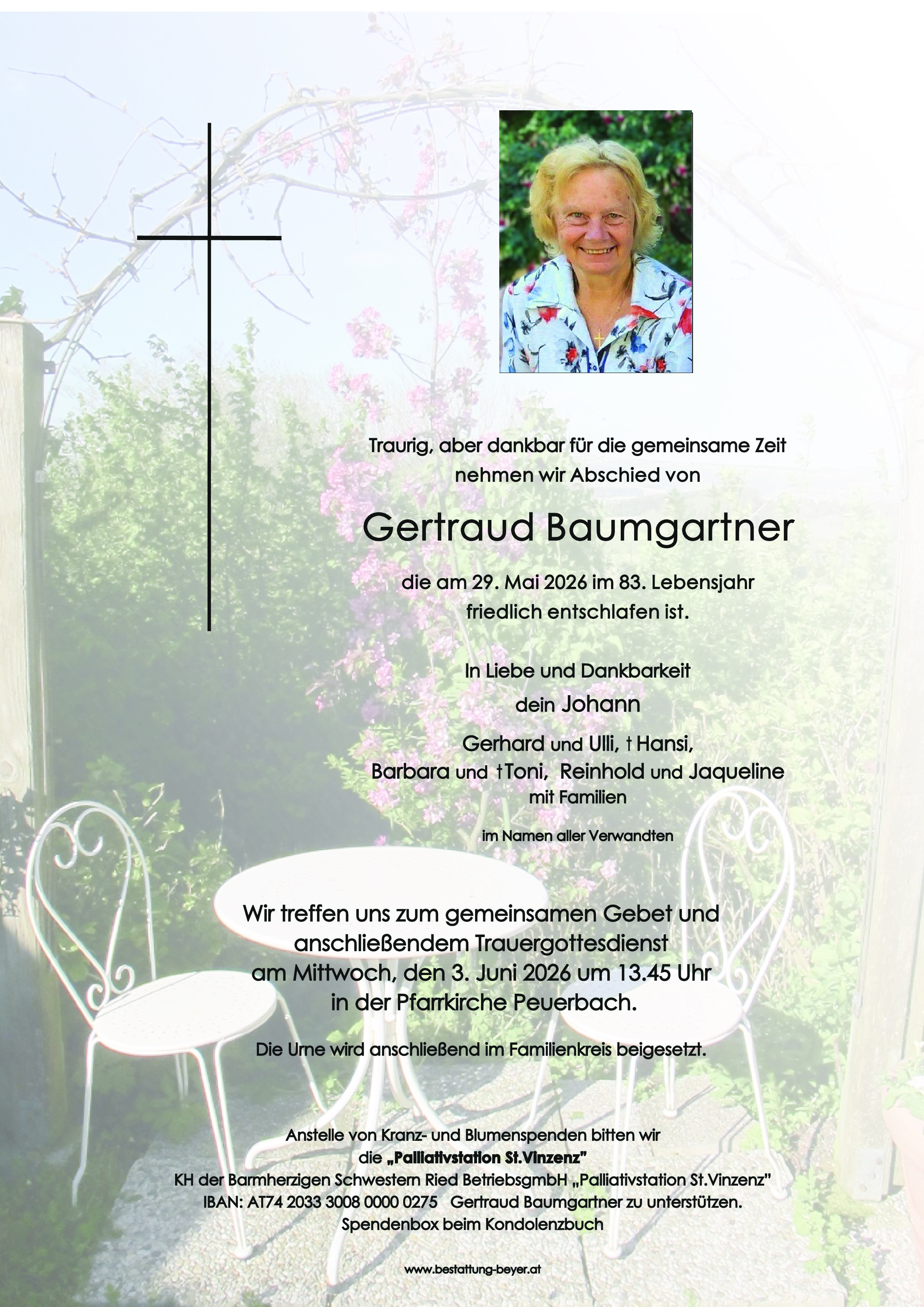 Traueranzeige von Gertraud Baumgartner