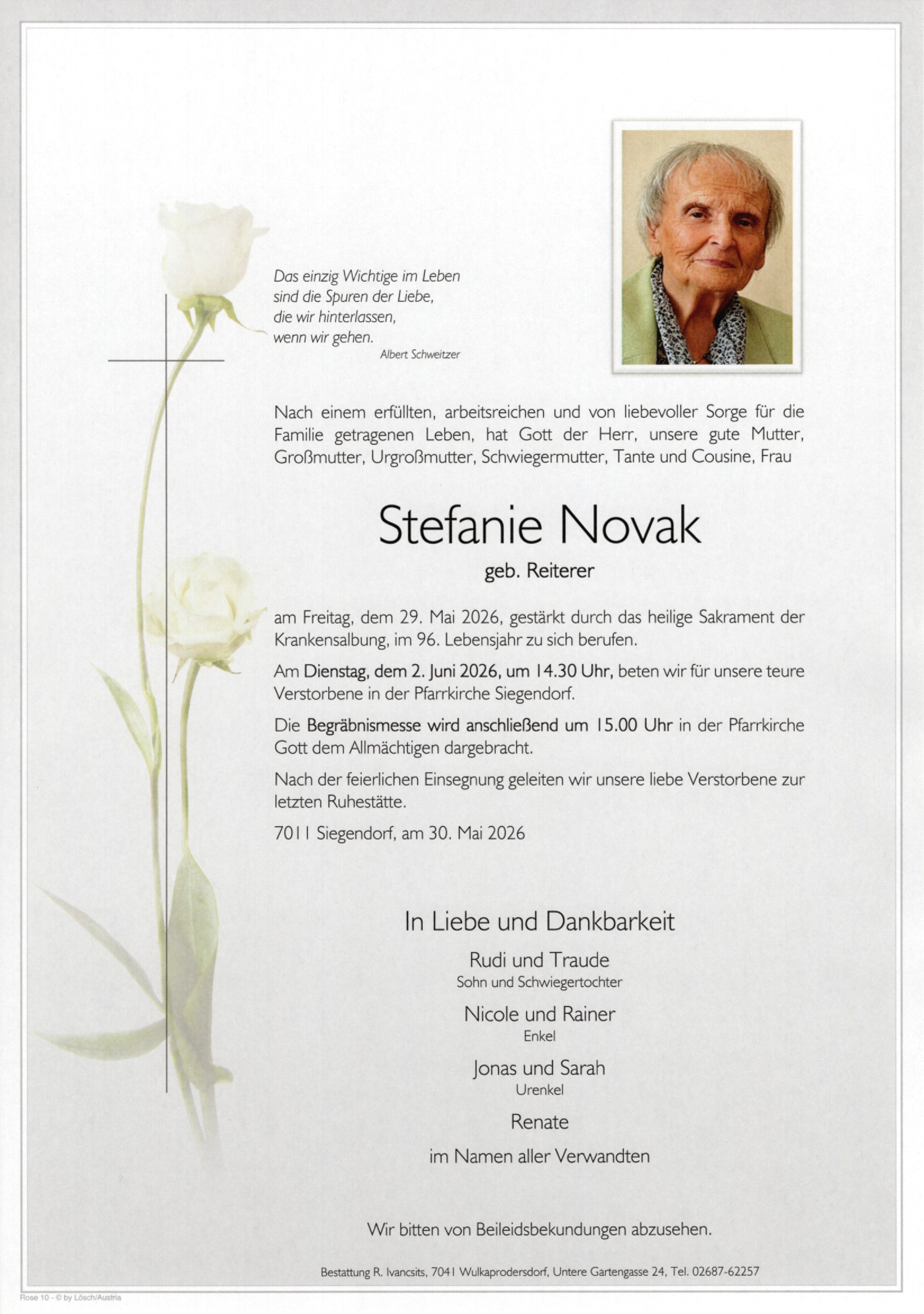 Traueranzeige von Stefanie Novak