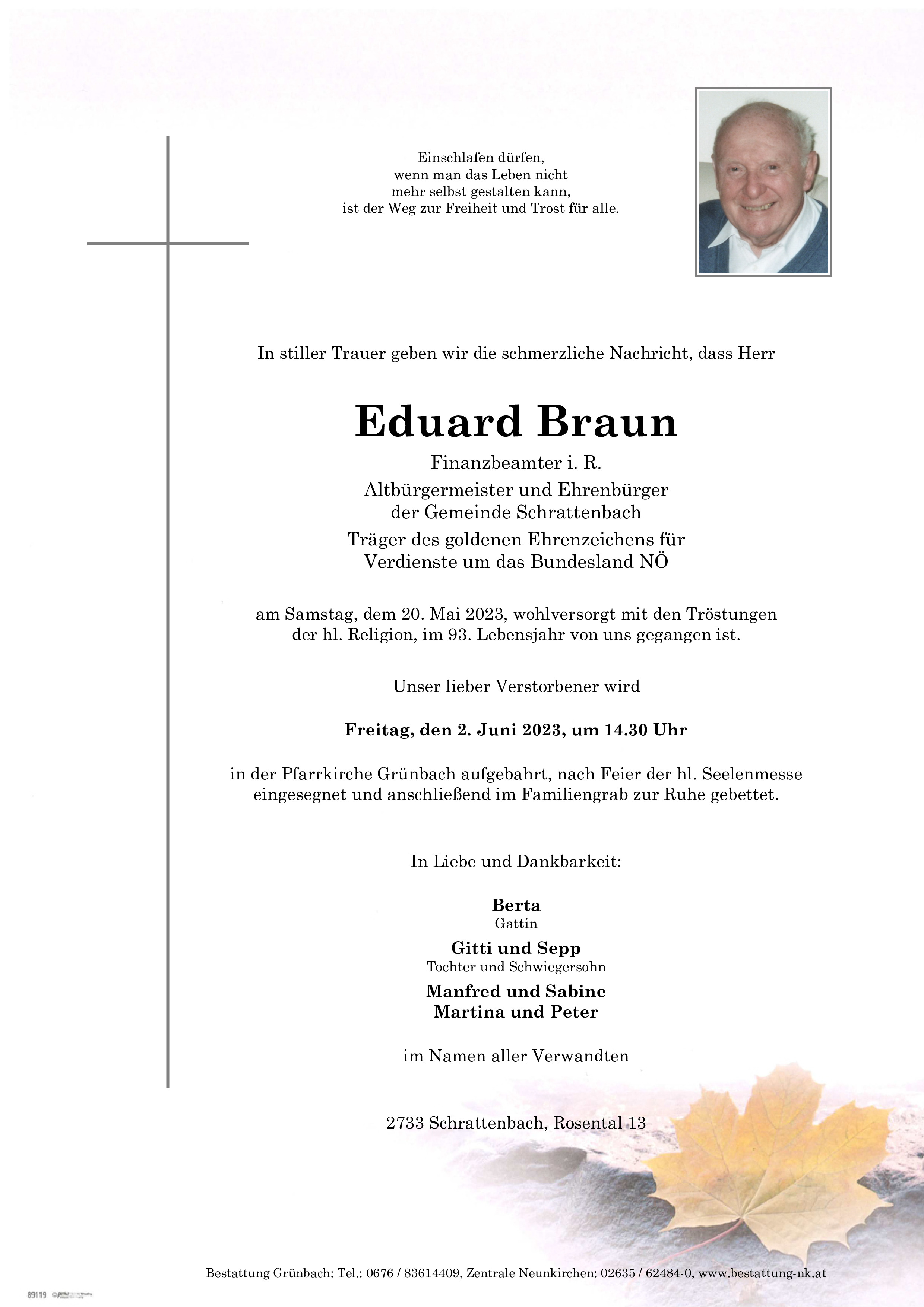 Traueranzeige von Eduard Braun