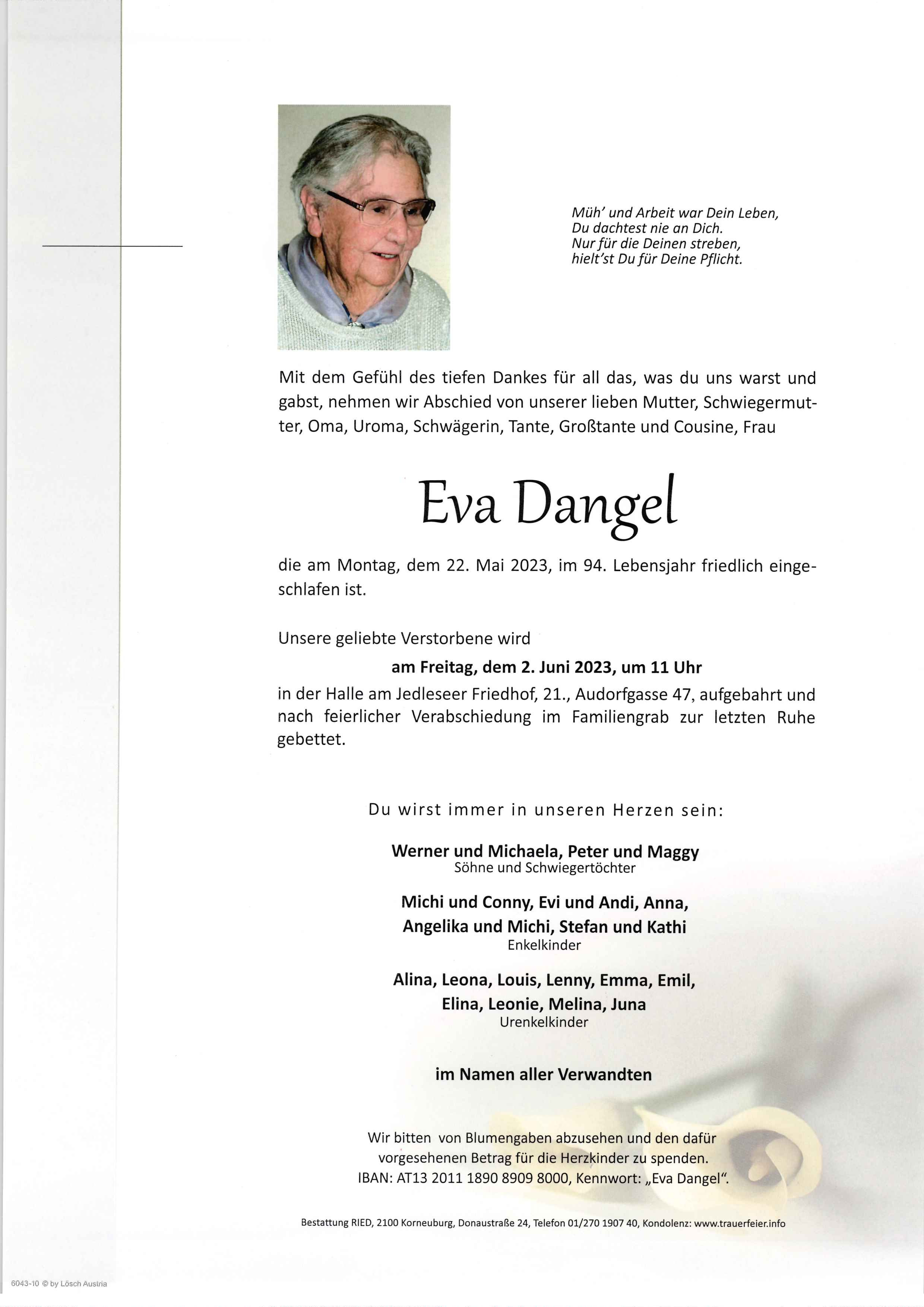 Traueranzeige von Eva Dangel