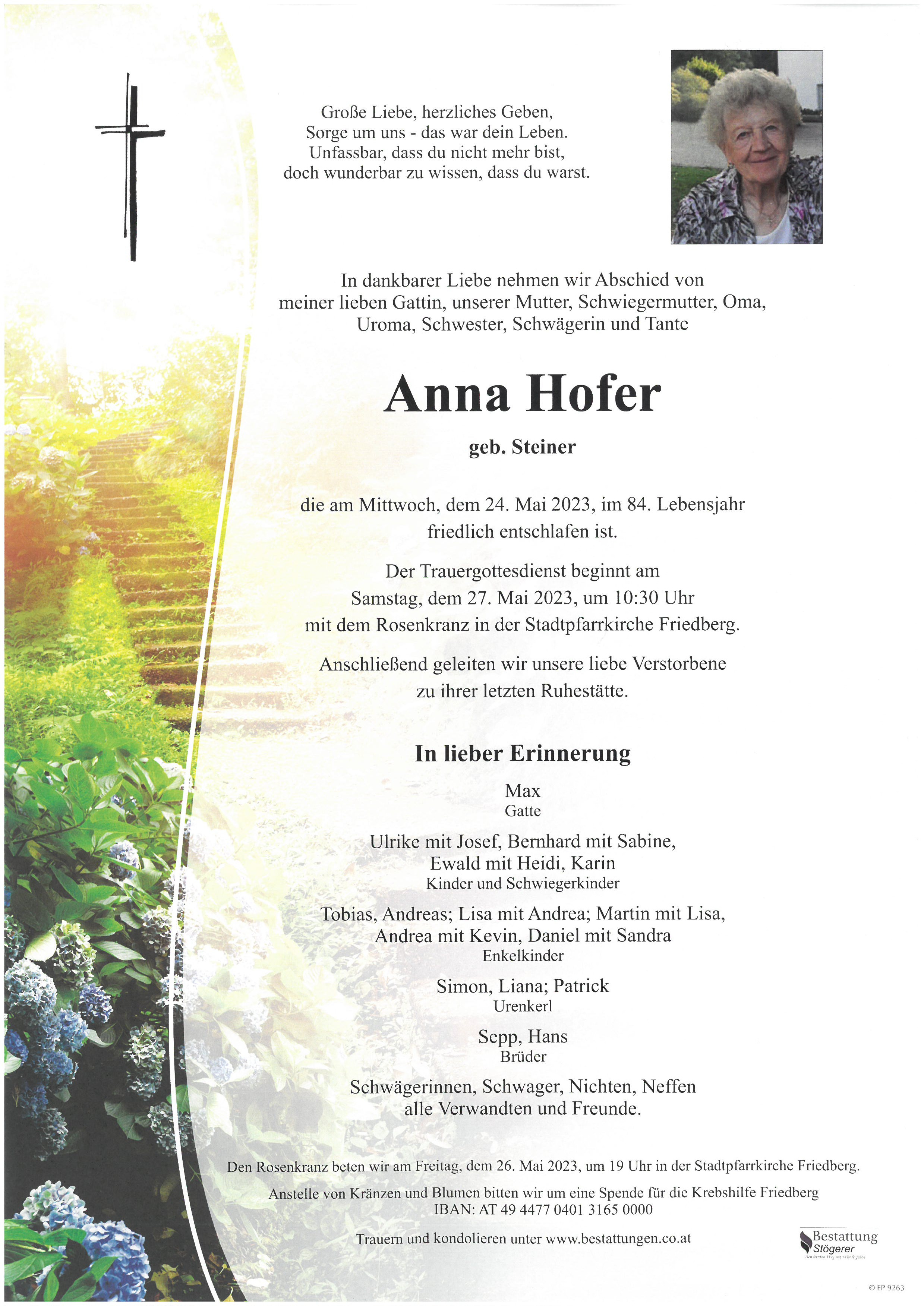 Traueranzeige von Anna Hofer