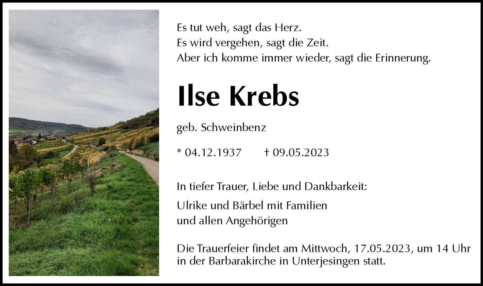 Traueranzeige von Ilse  Krebs