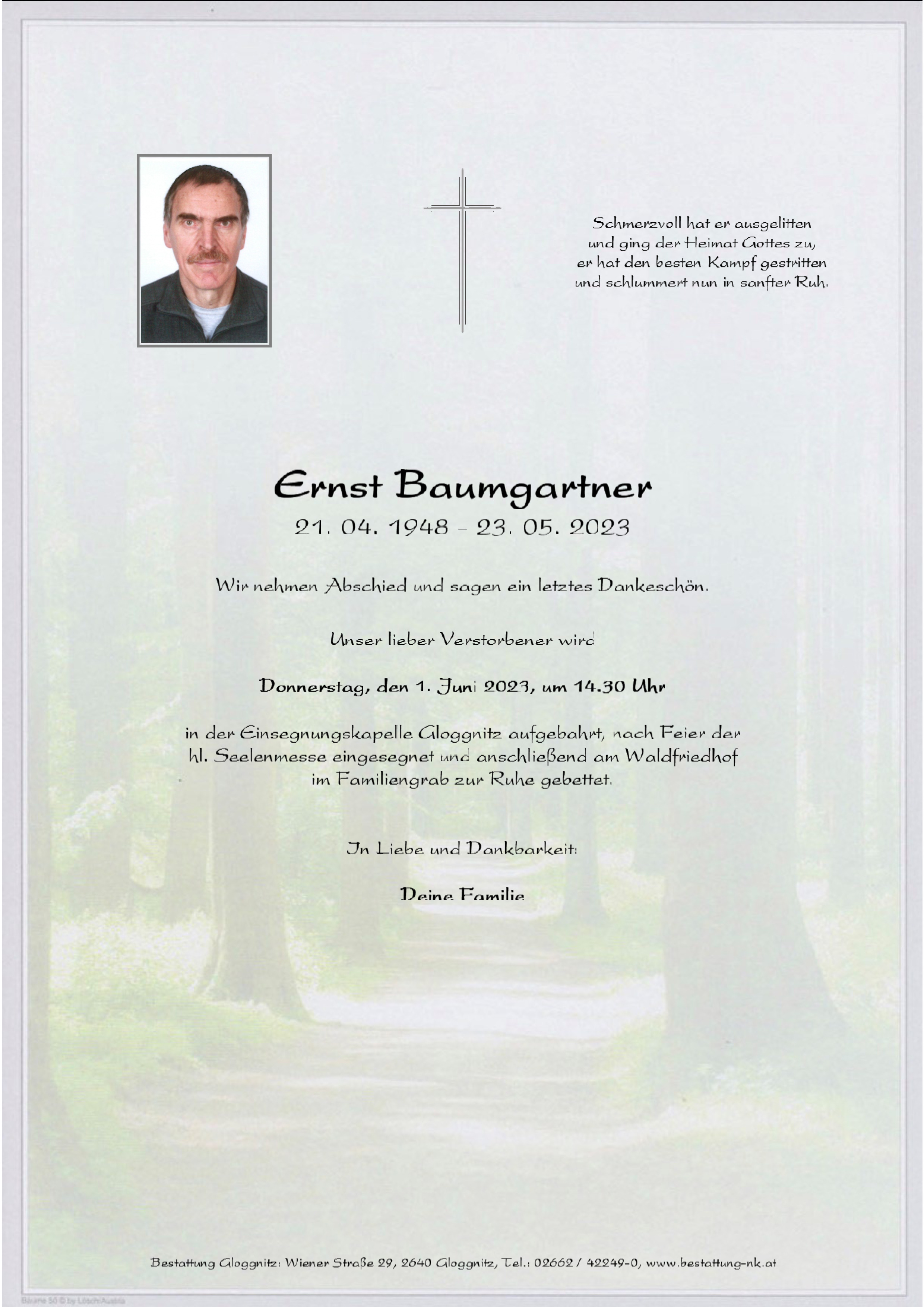 Traueranzeige von Ernst Baumgartner