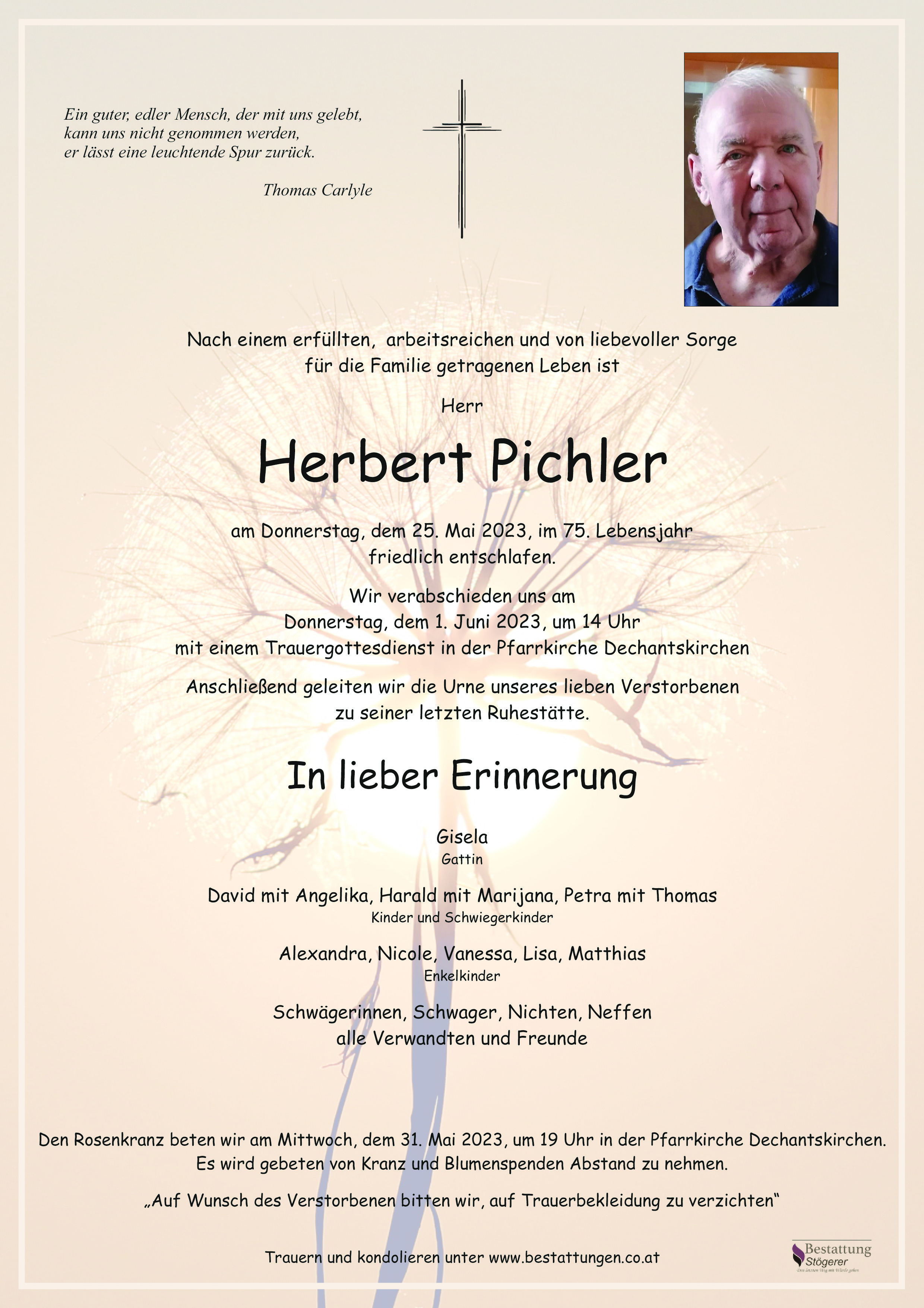 Traueranzeige von Herbert Pichler