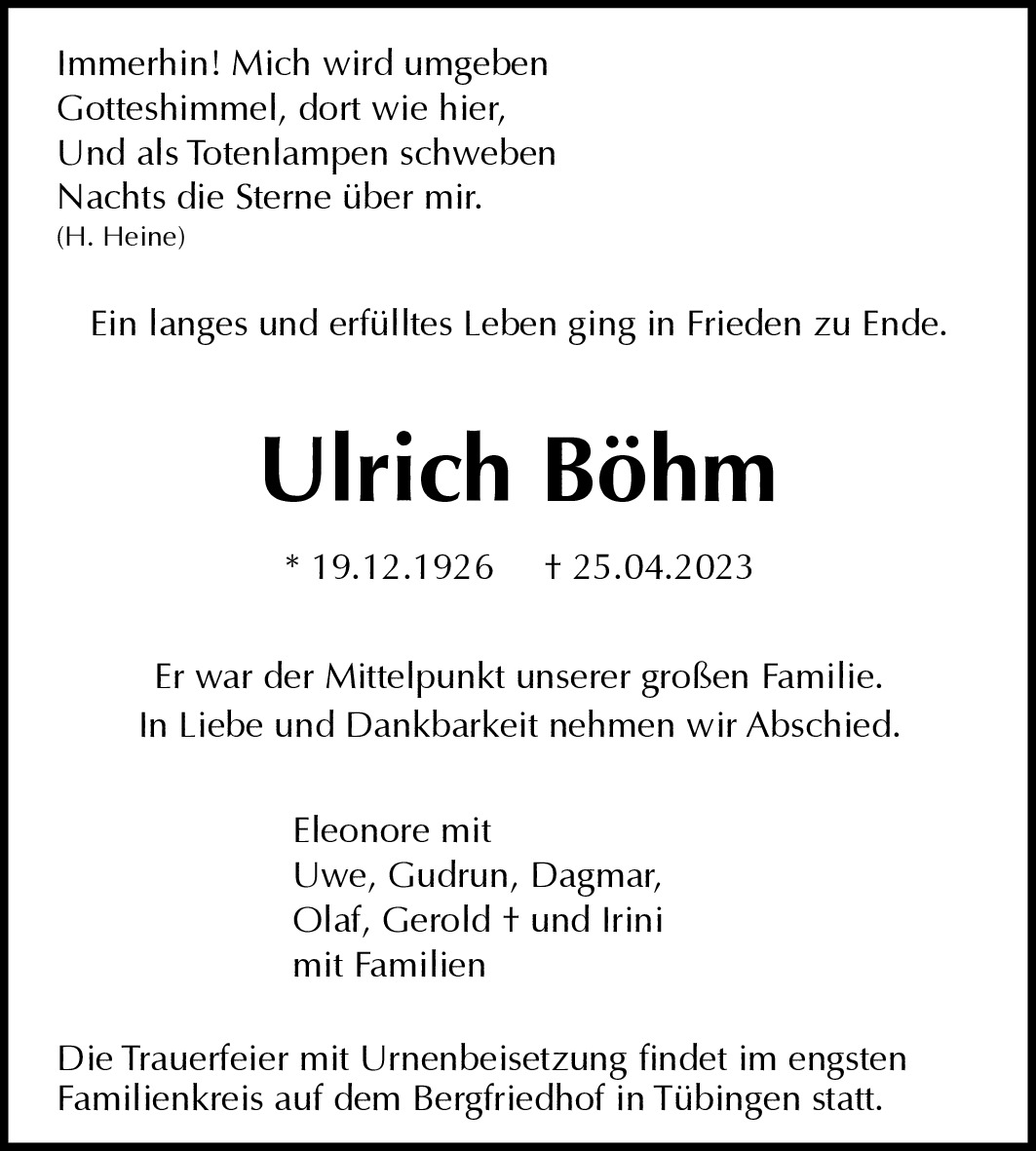 Traueranzeige von Ulrich Böhm