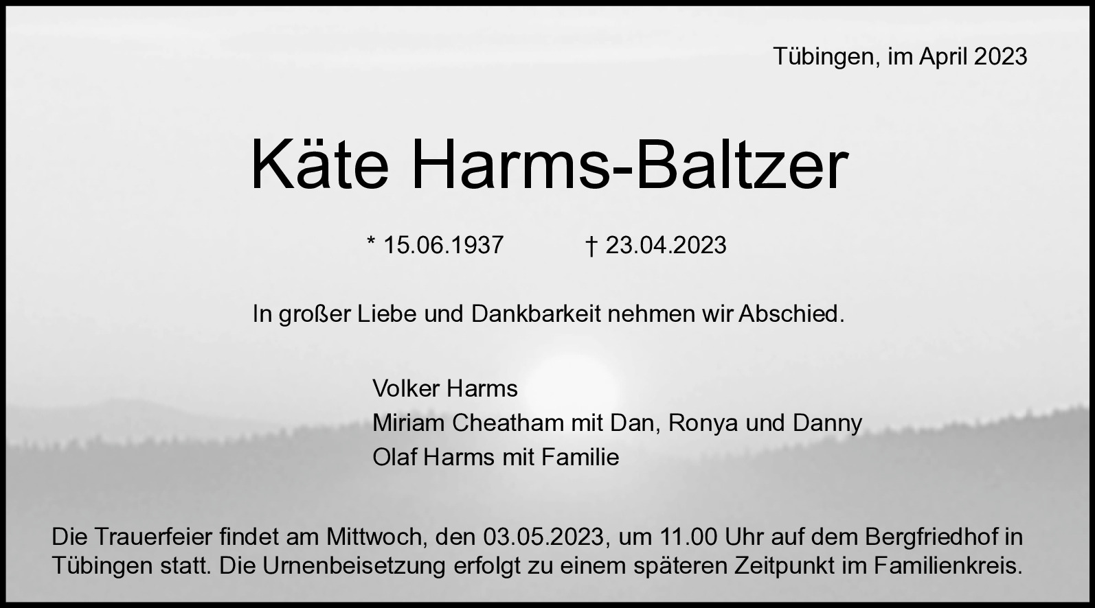 Traueranzeige von Dr. Käte Harms-Baltzer
