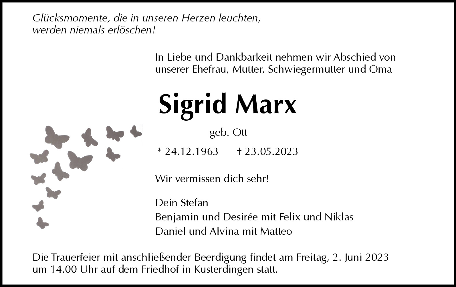 Traueranzeige von Sigrid Marx