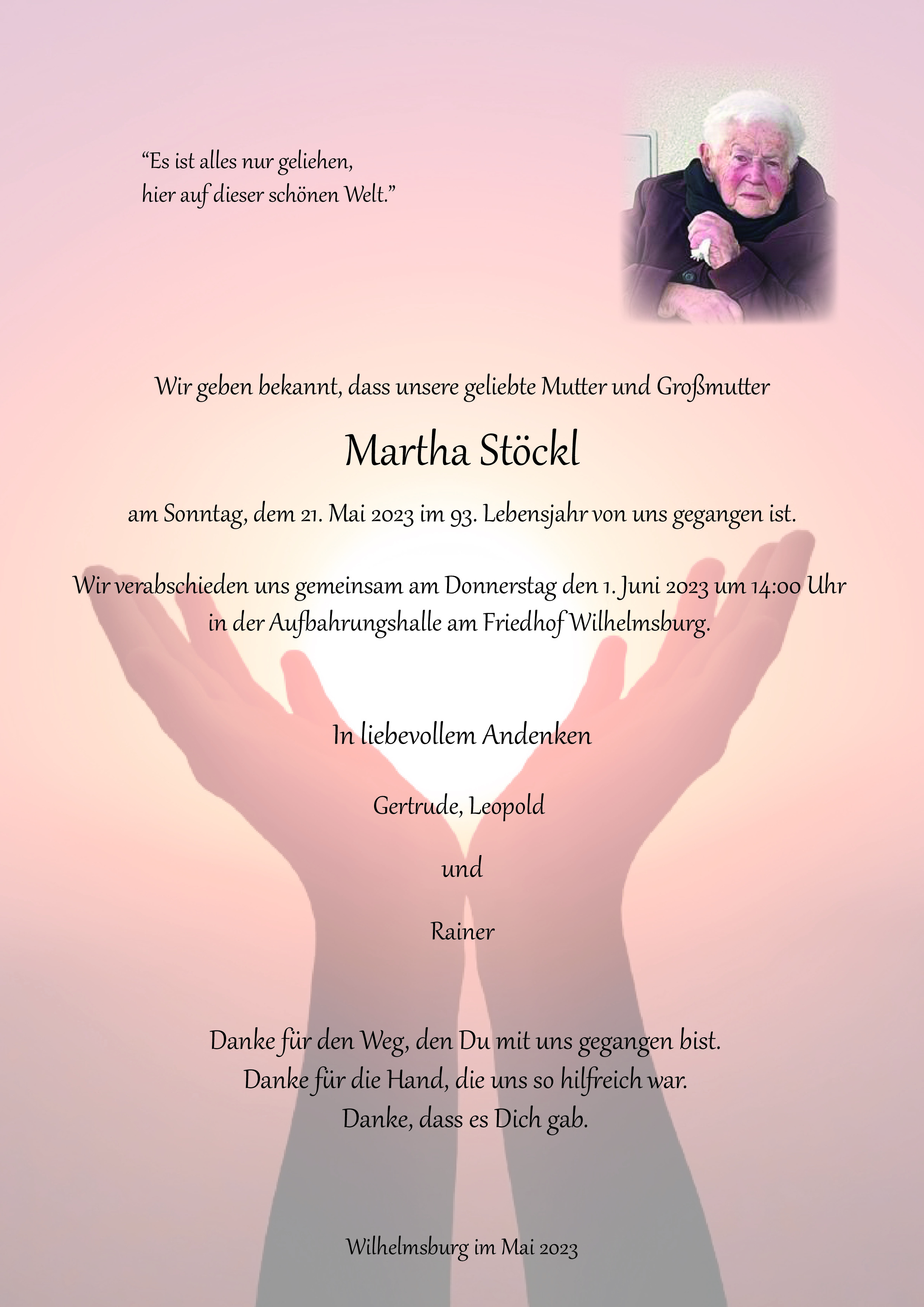 Traueranzeige von Martha  Stöckl
