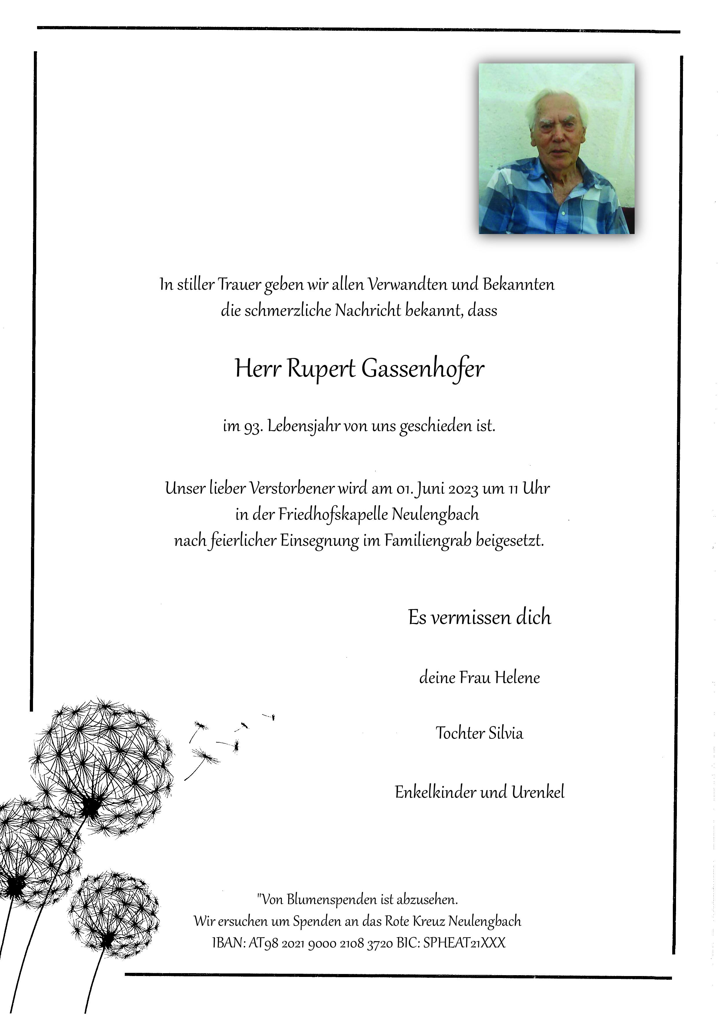 Traueranzeige von Rupert  Gassenhofer