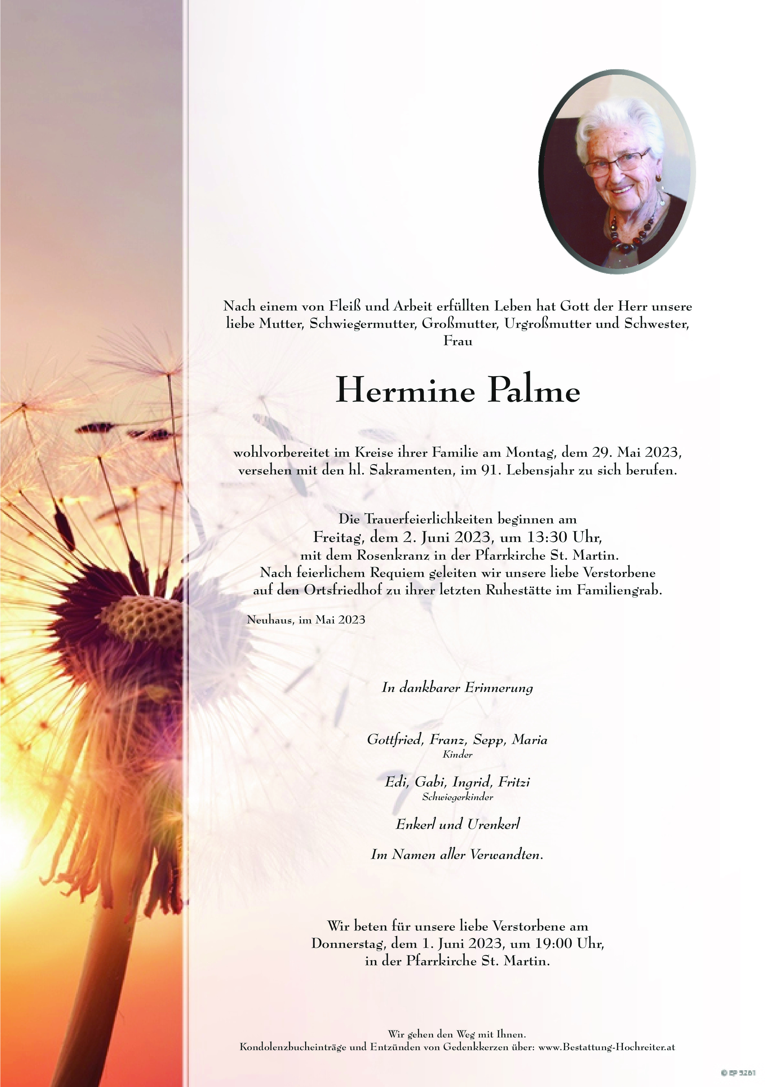 Traueranzeige von Hermine  Palme