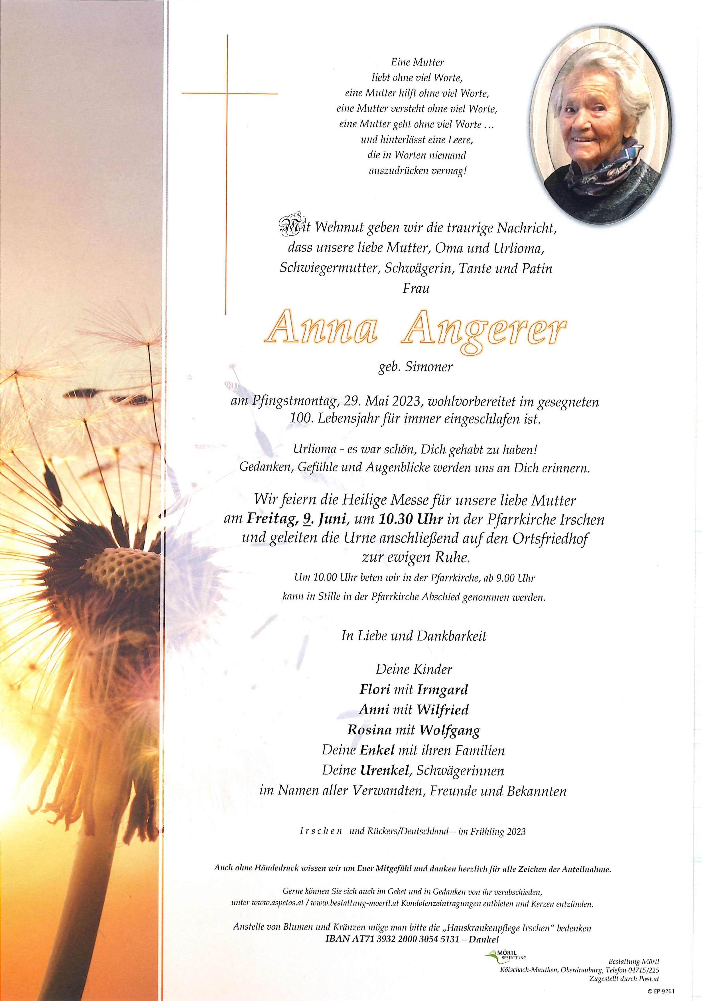 Traueranzeige von Anna Angerer