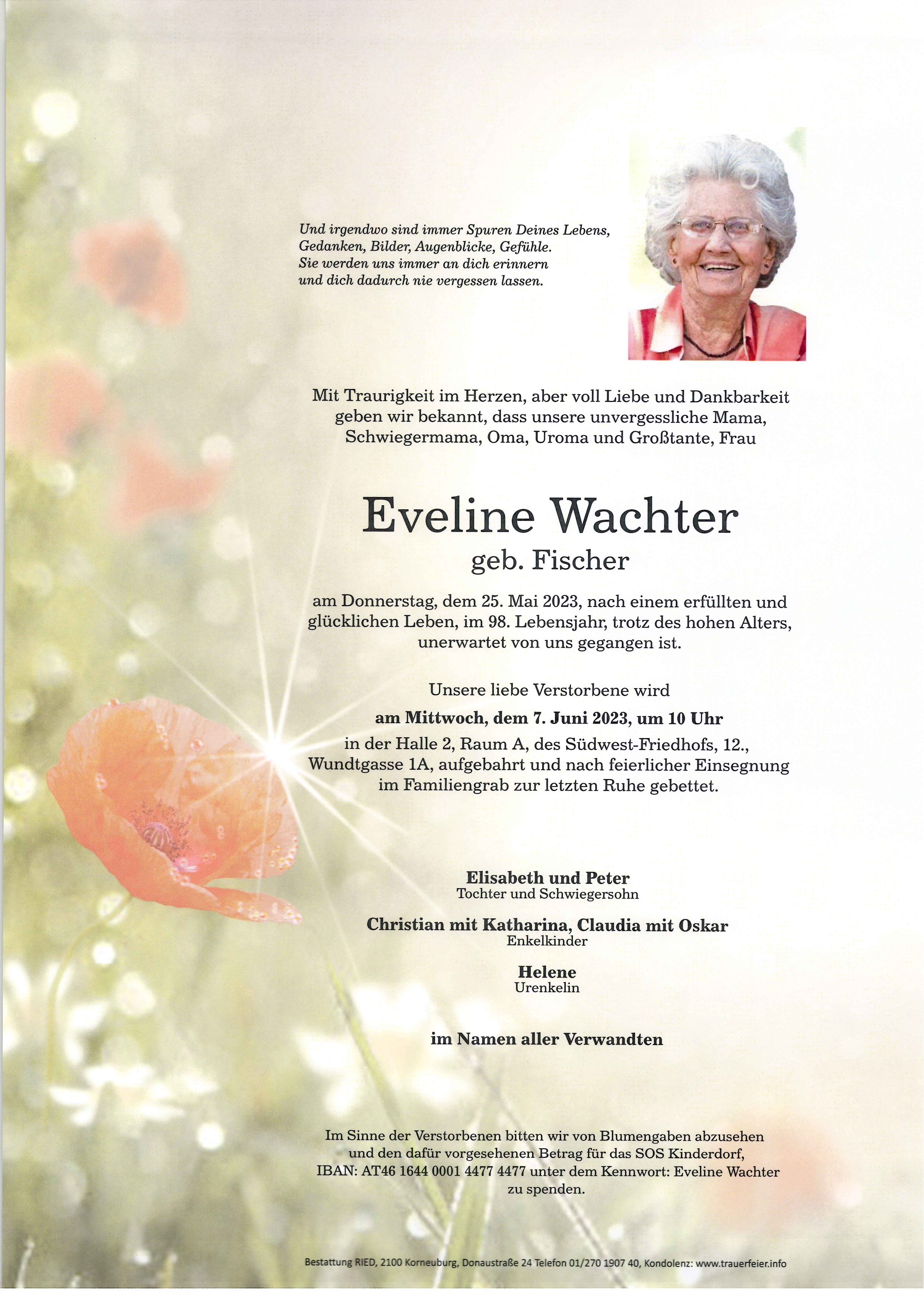 Traueranzeige von Eveline Wachter