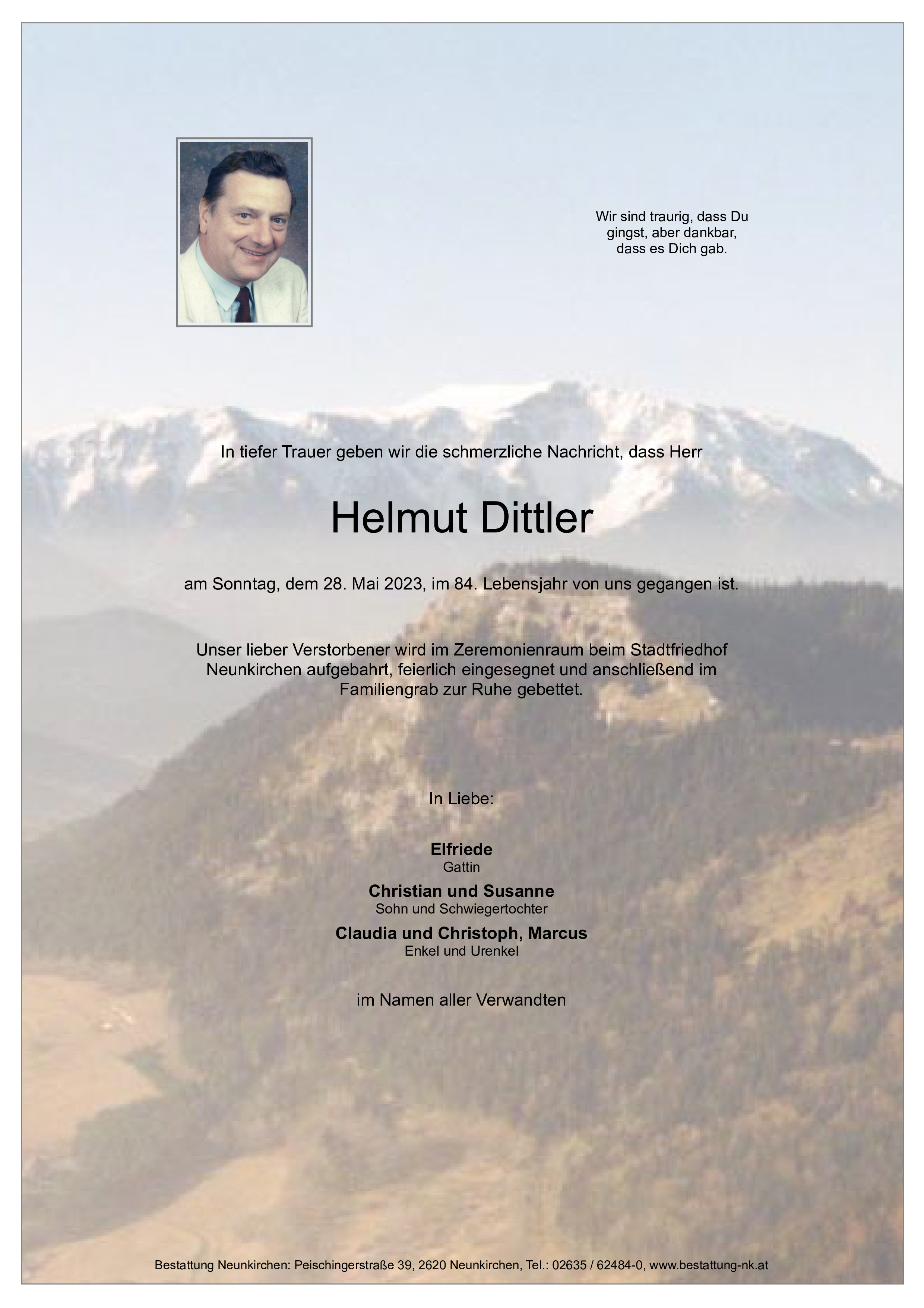 Traueranzeige von Helmut Dittler