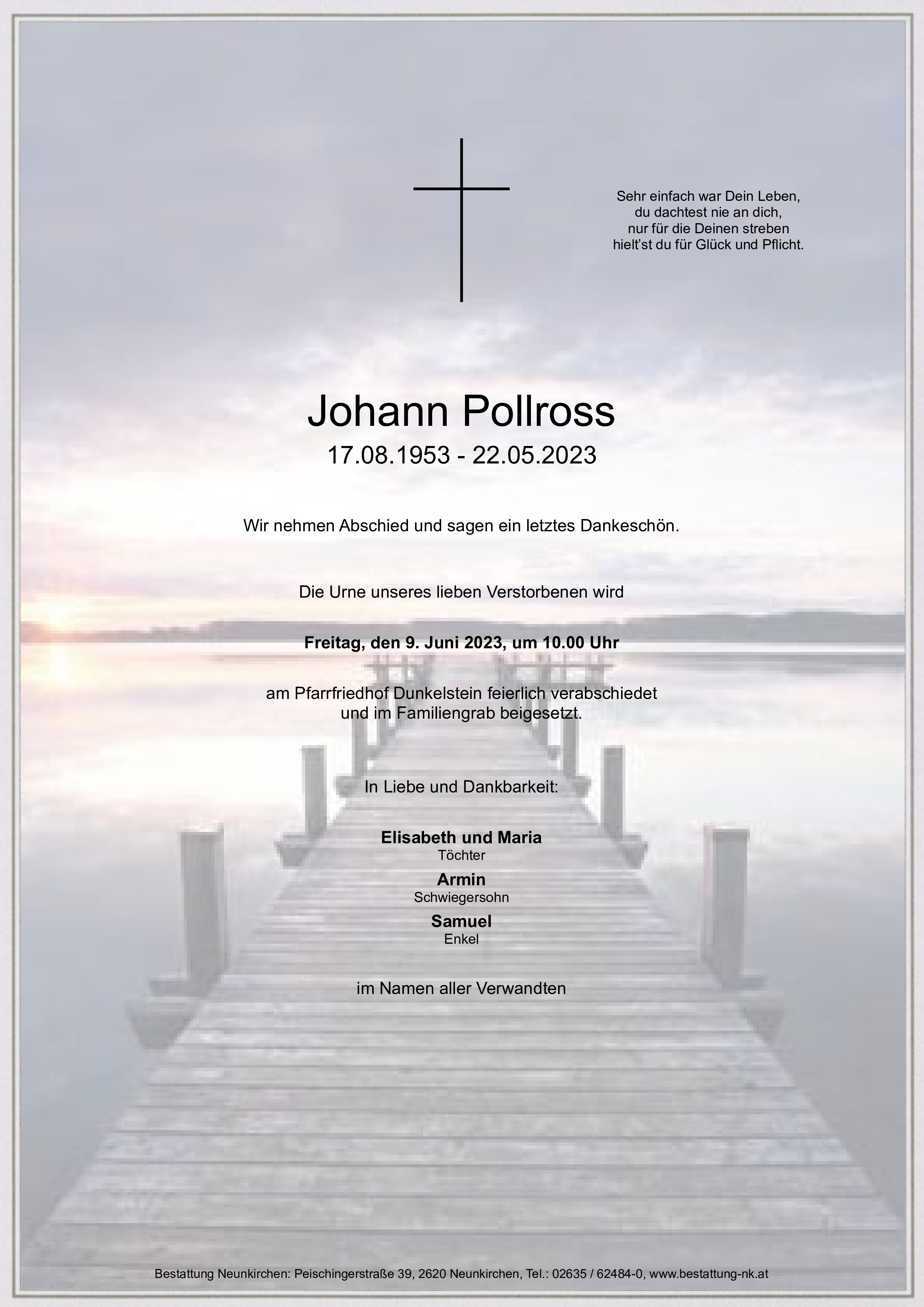 Traueranzeige von Johann Pollross