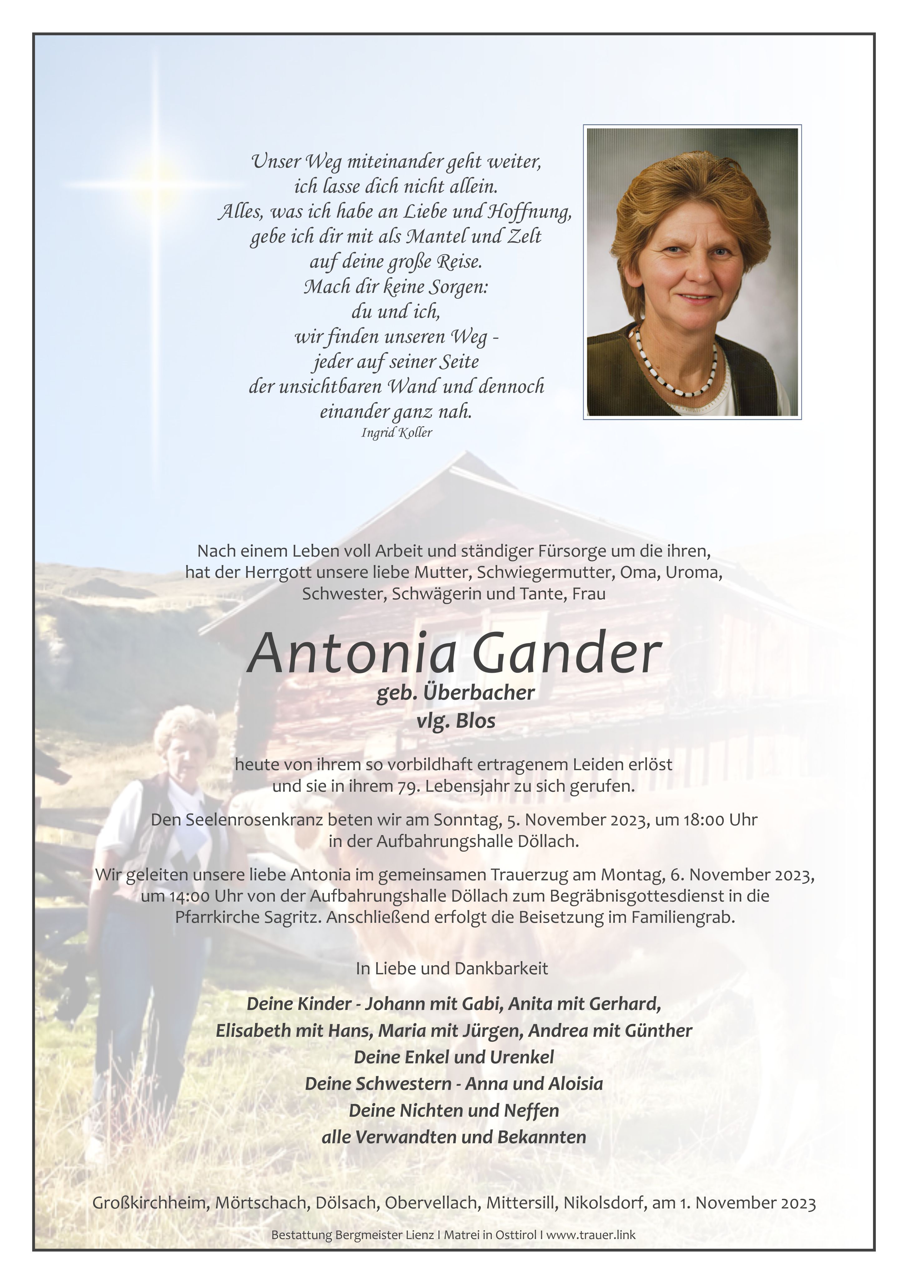 Traueranzeige von Antonia Gander