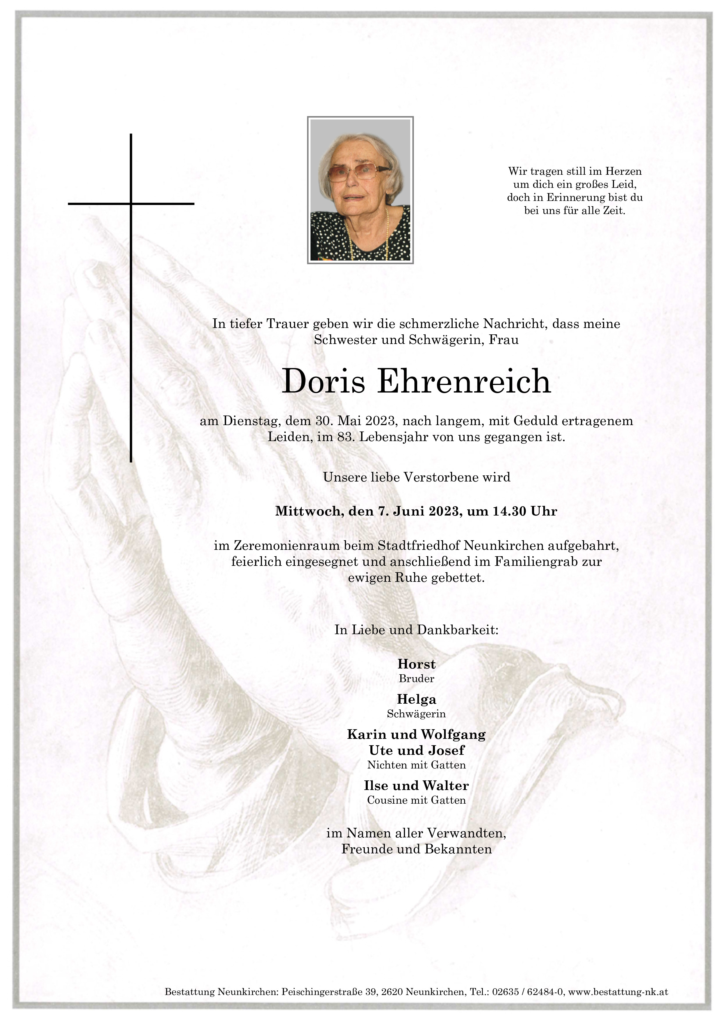 Traueranzeige von Doris Ehrenreich