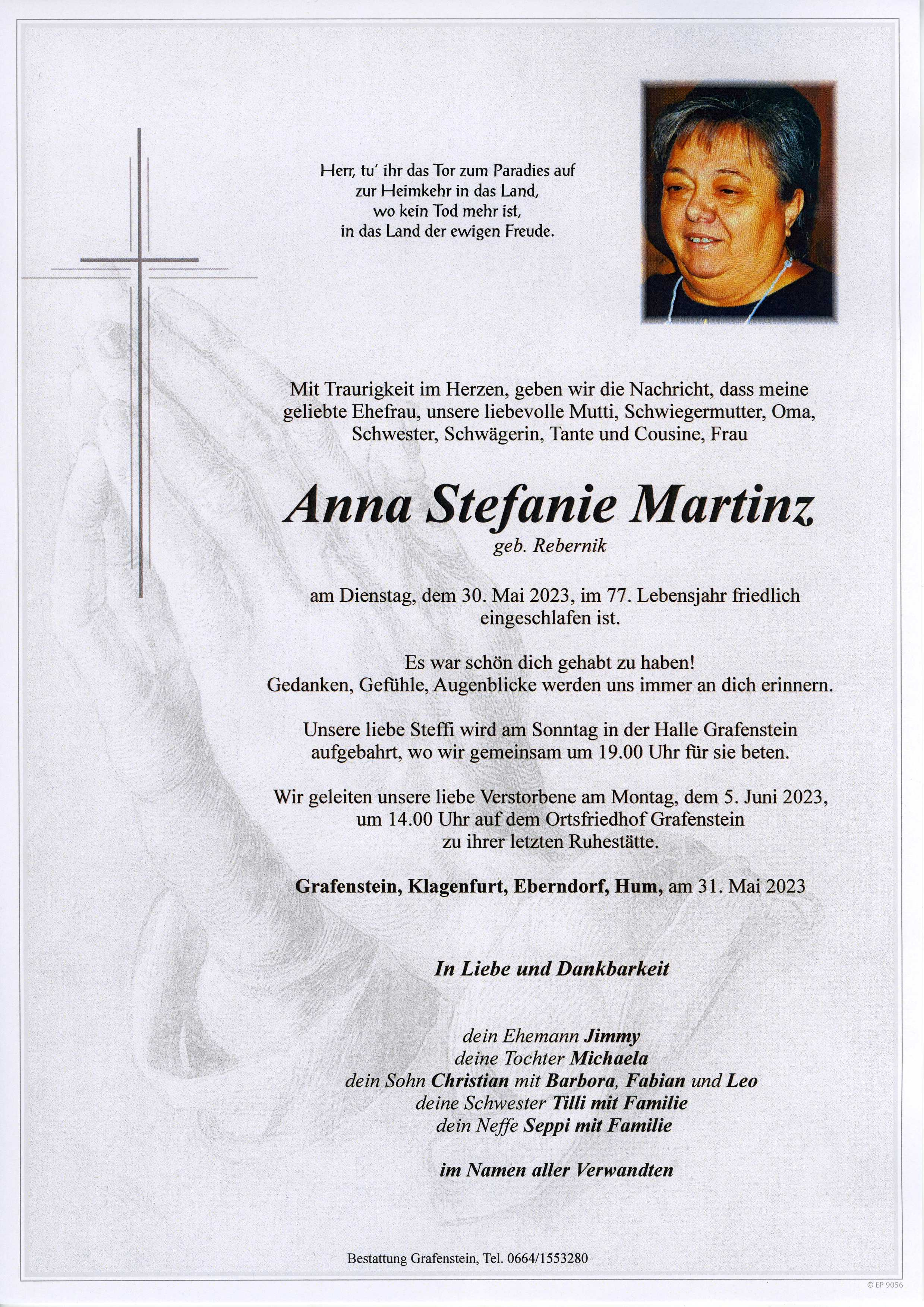Traueranzeige von Anna Stefanie Martinz