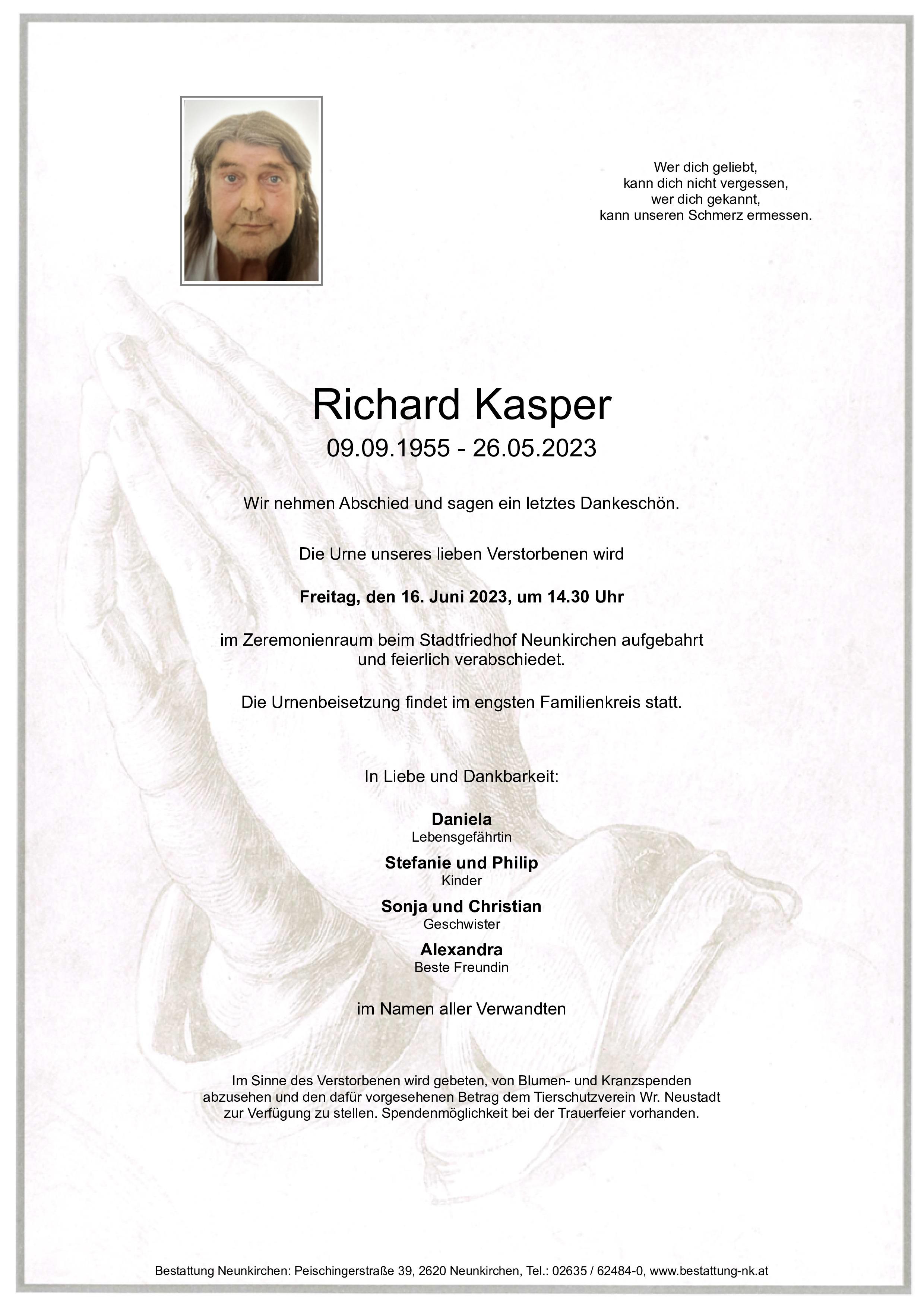 Traueranzeige von Richard Kasper
