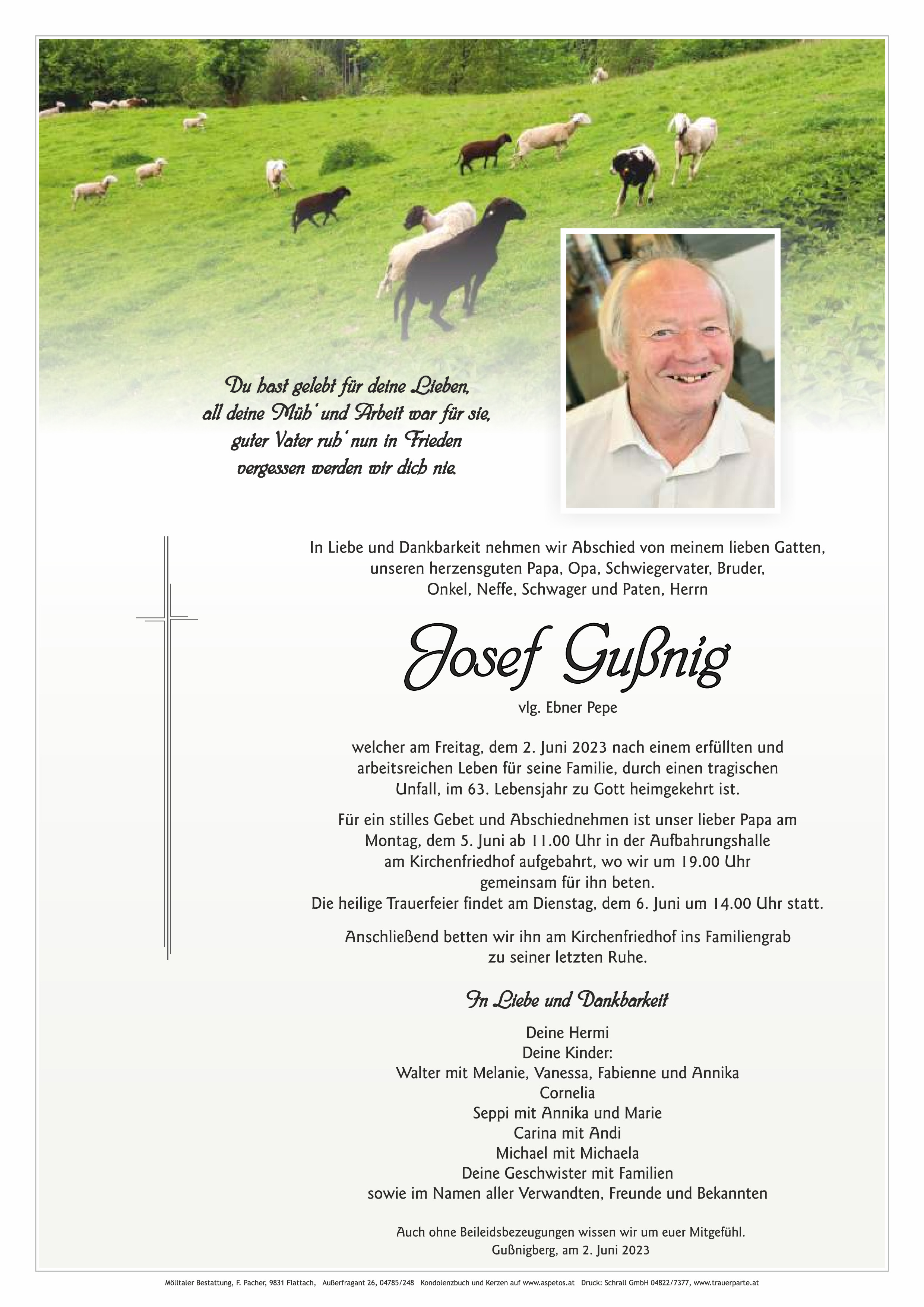 Traueranzeige von Josef Gußnig