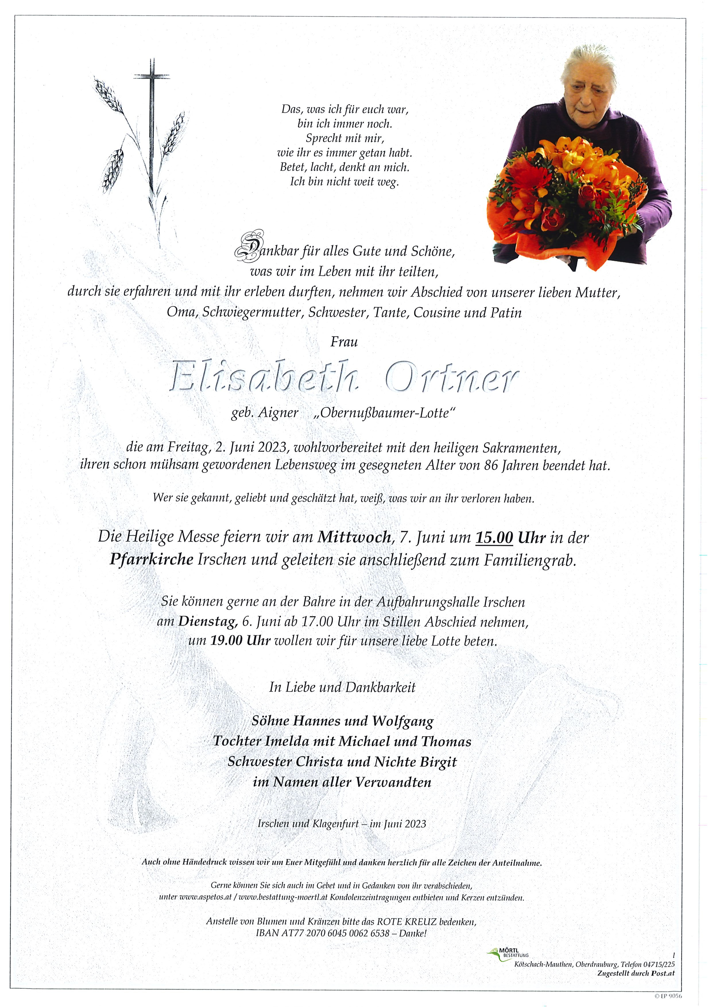 Traueranzeige von Elisabeth Ortner