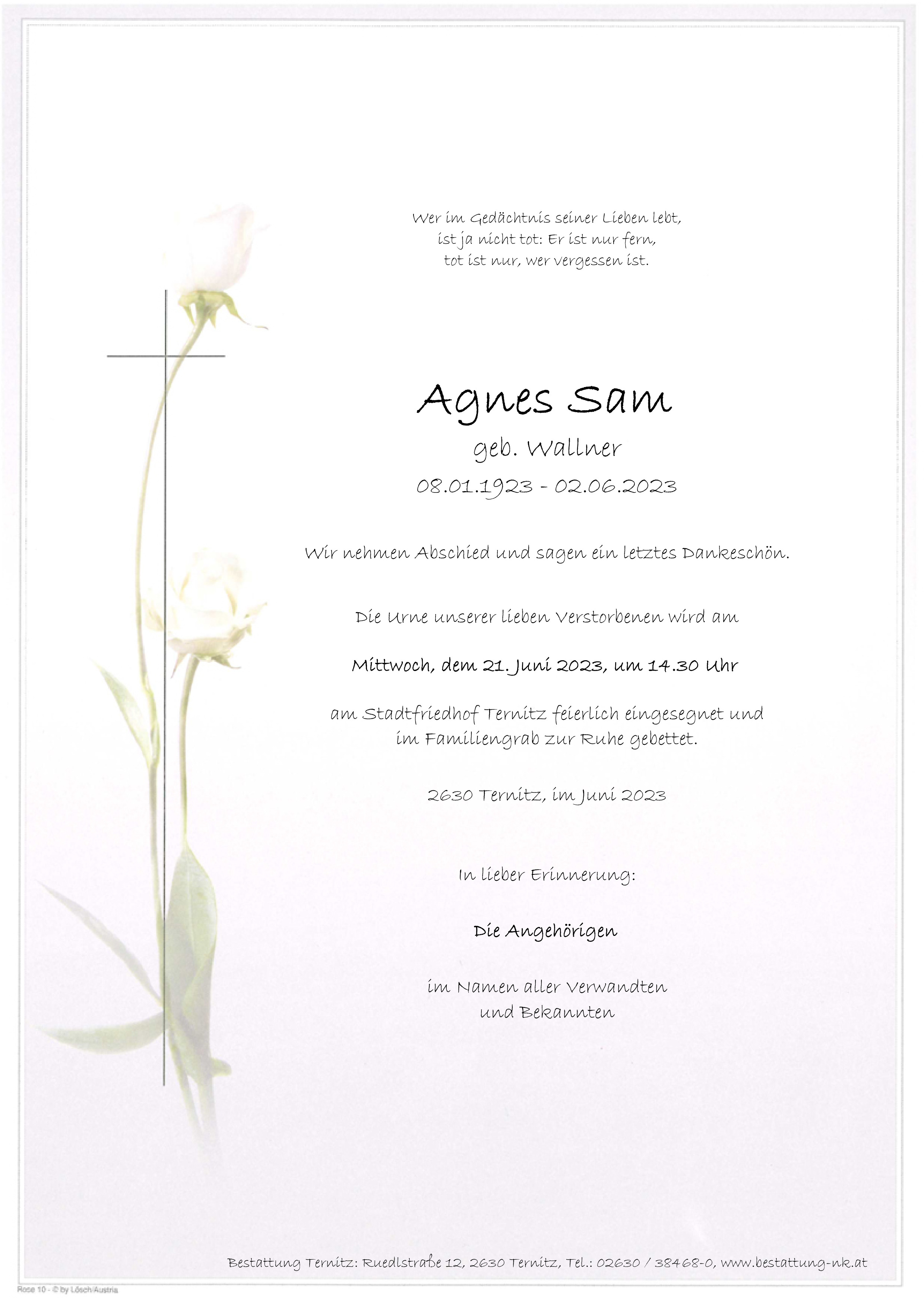 Traueranzeige von Agnes Sam