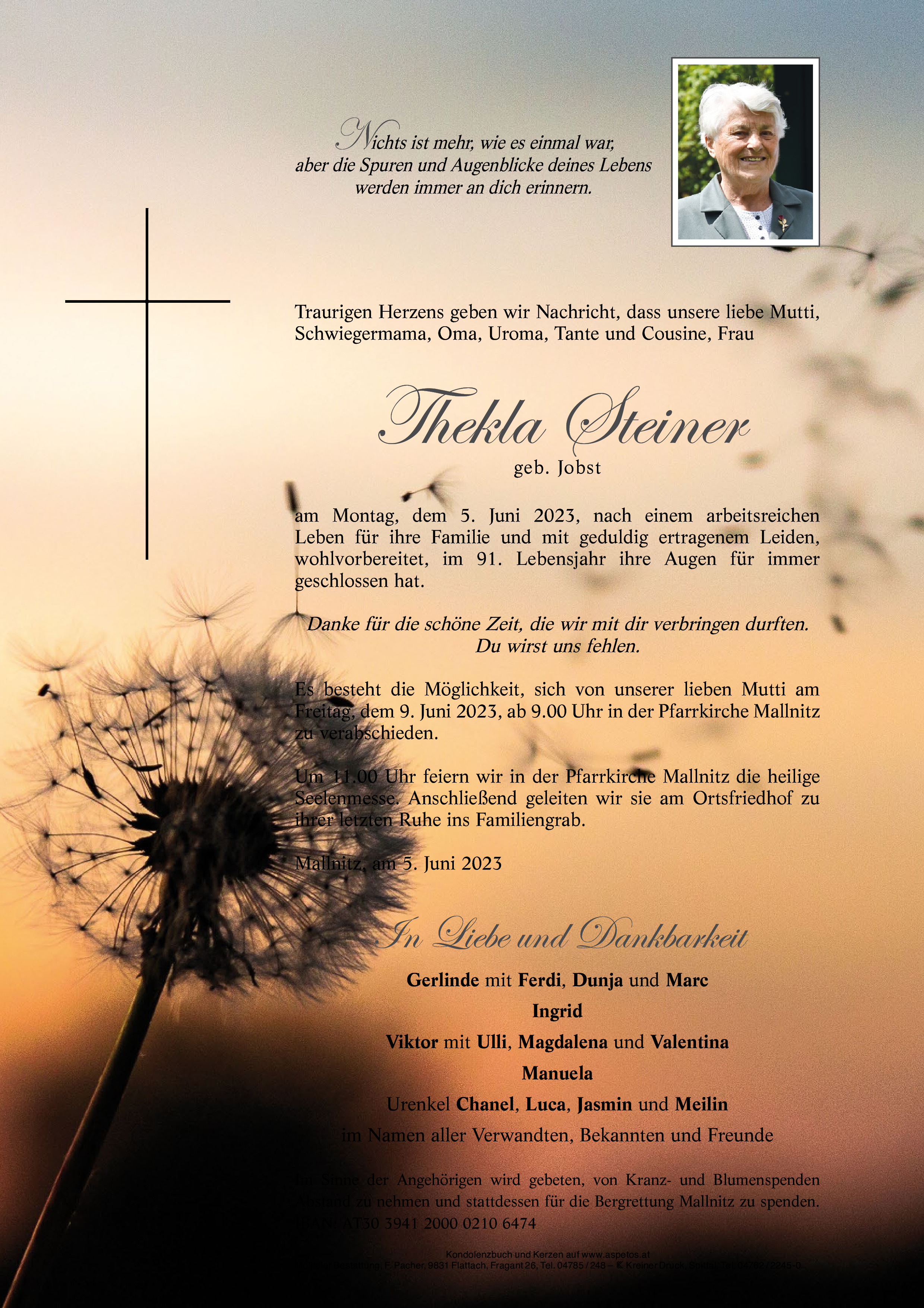 Traueranzeige von Thekla Steiner