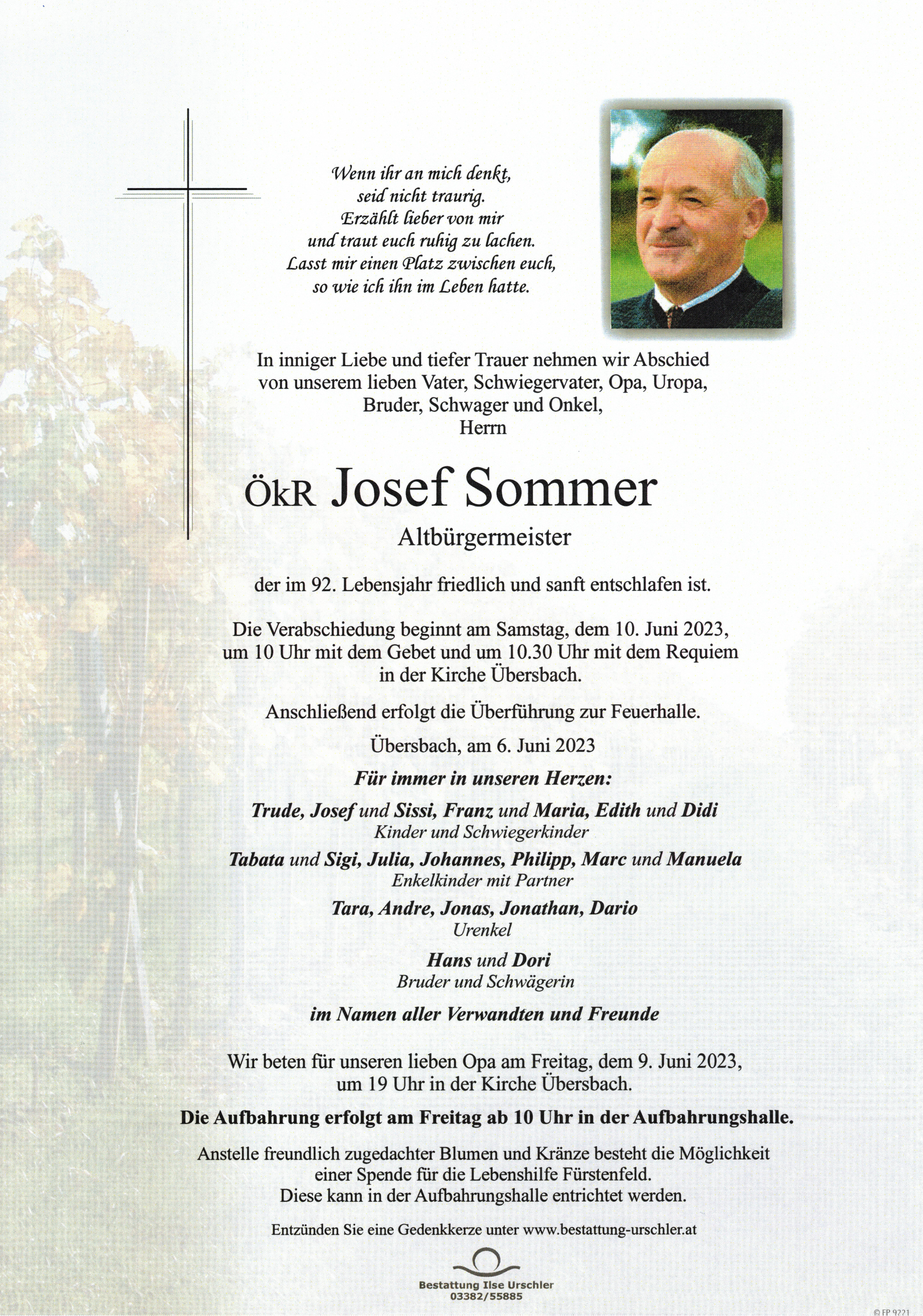 Traueranzeige von ÖkR Josef Sommer