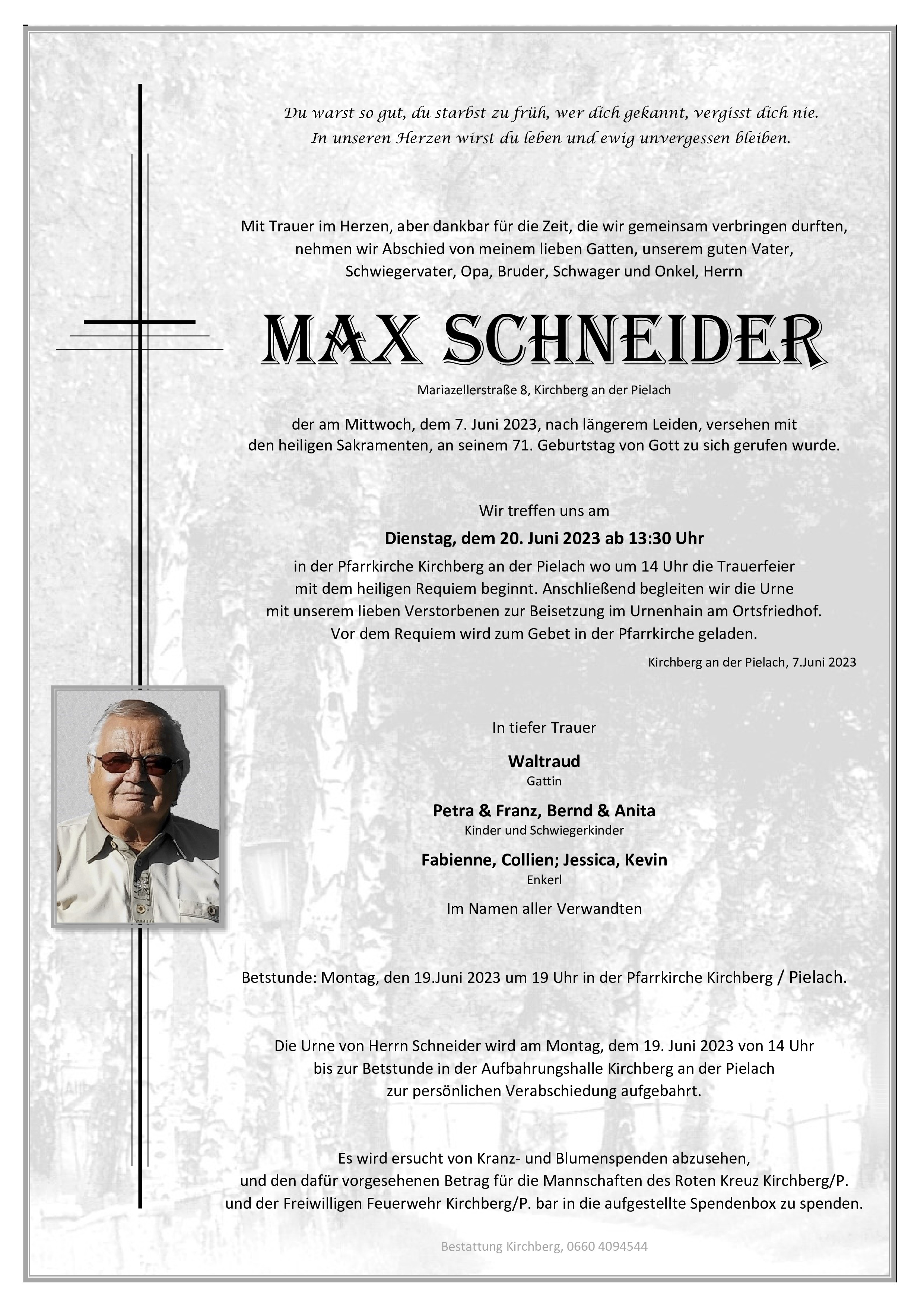 Traueranzeige von Max Schneider