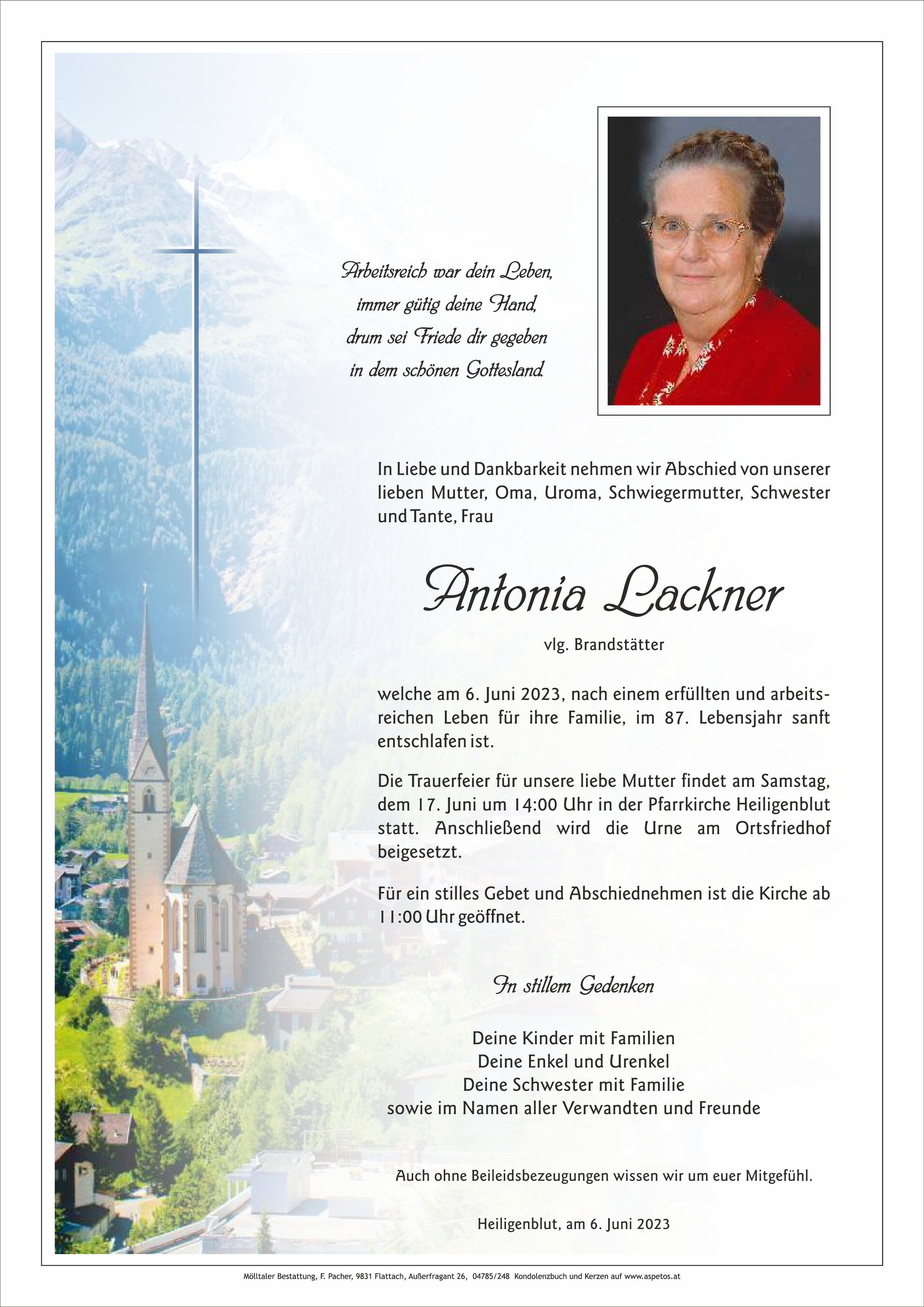 Traueranzeige von Antonia Lackner