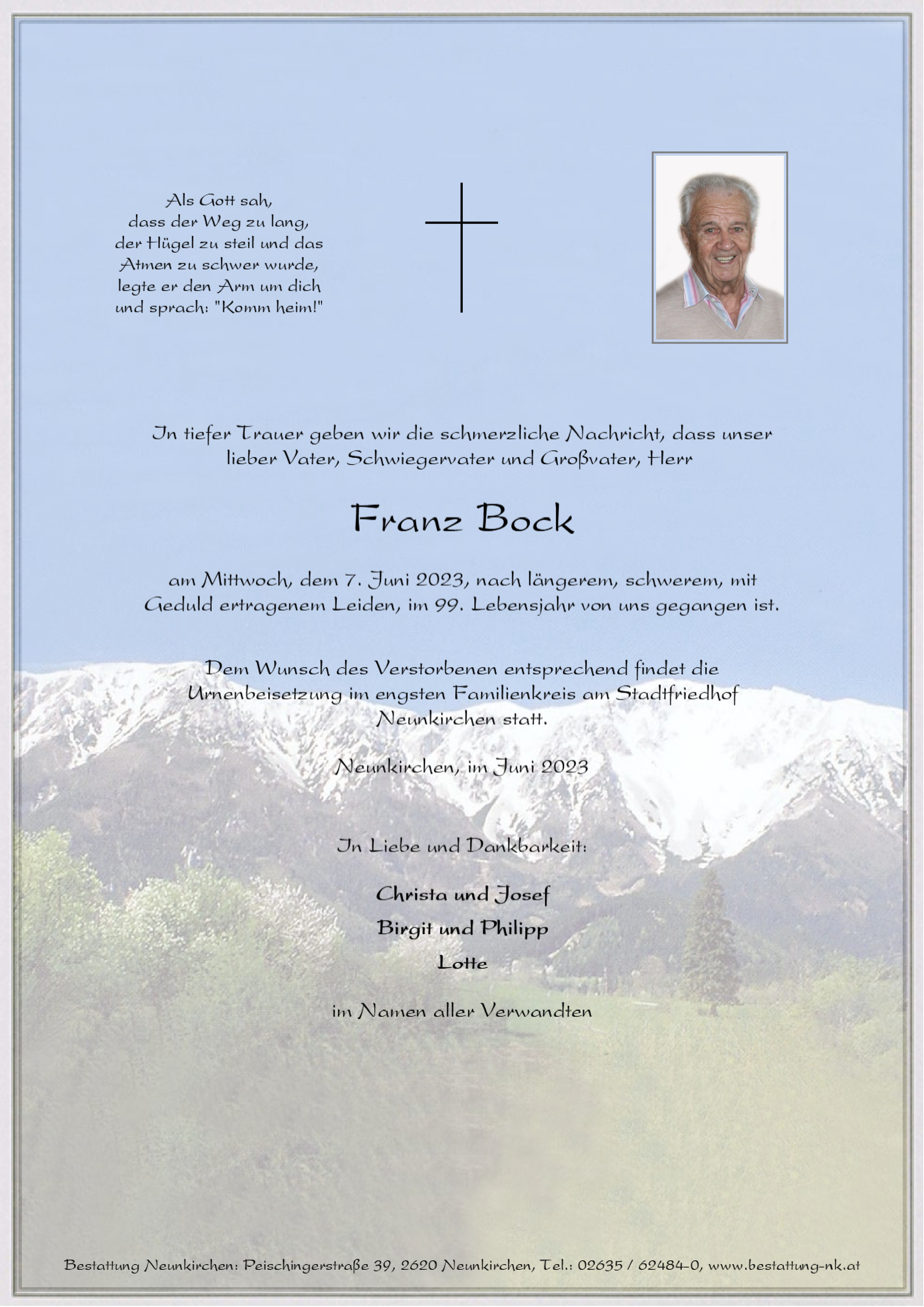 Traueranzeige von Franz Bock