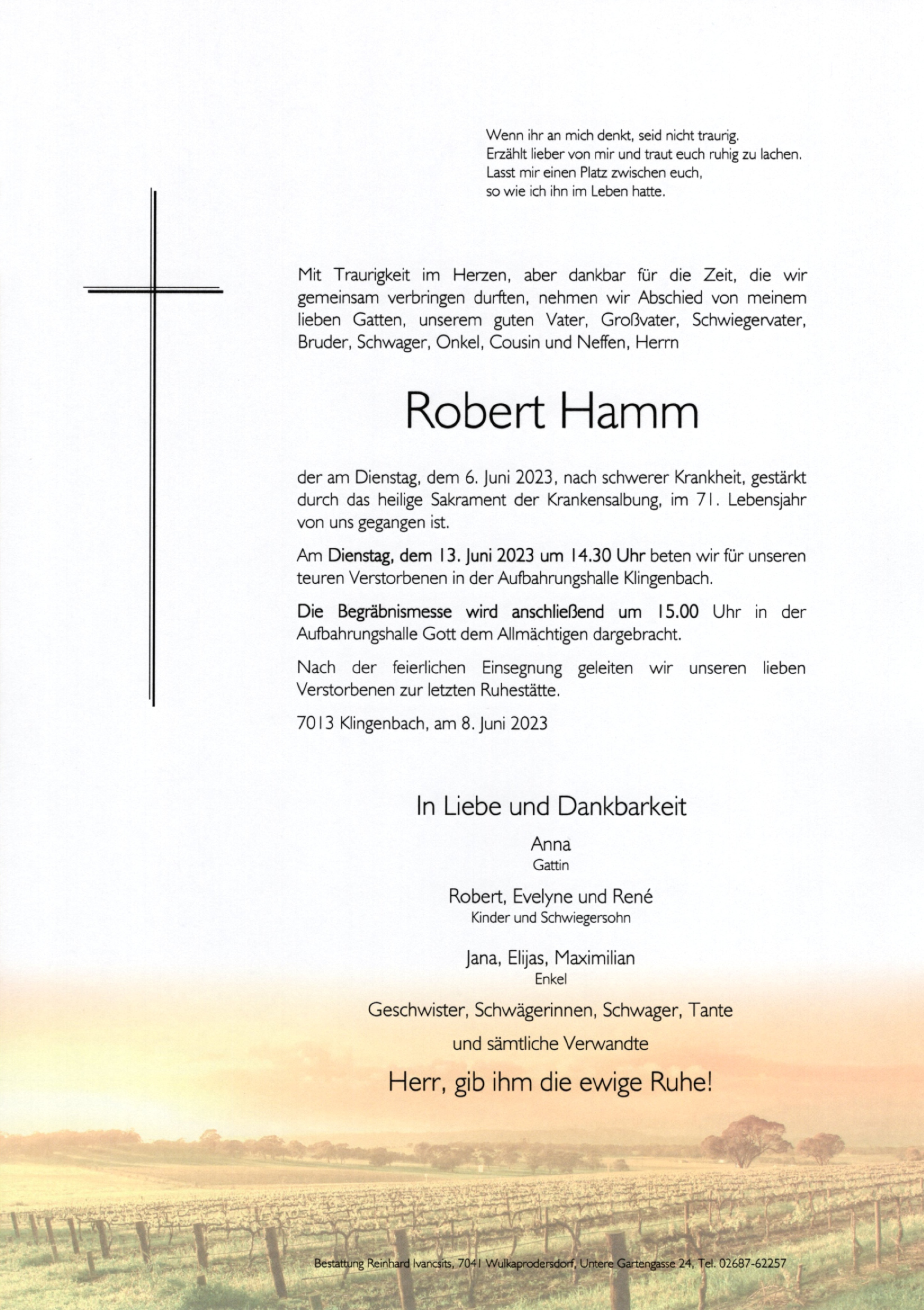 Traueranzeige von Robert Hamm