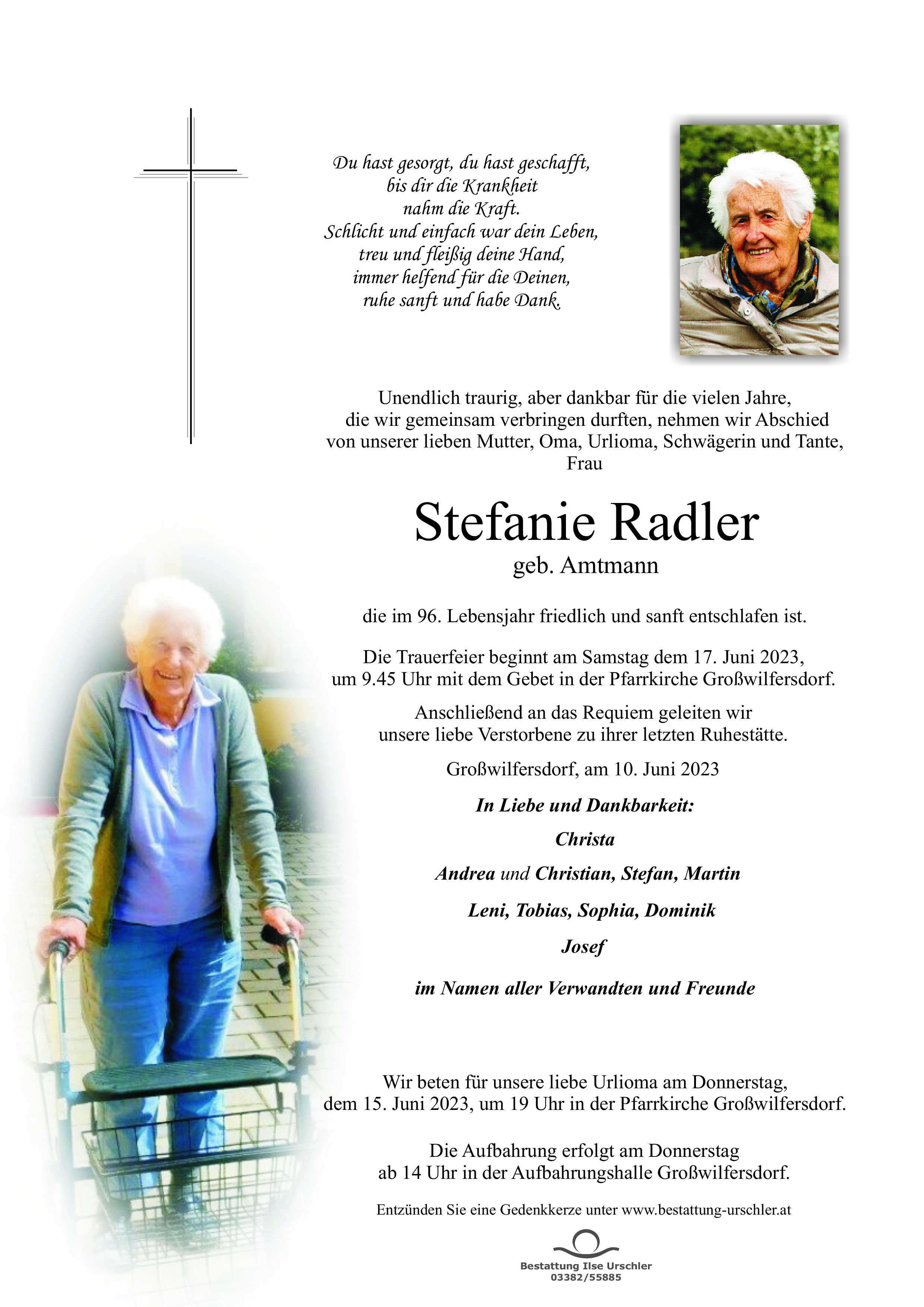 Traueranzeige von Stefanie Radler