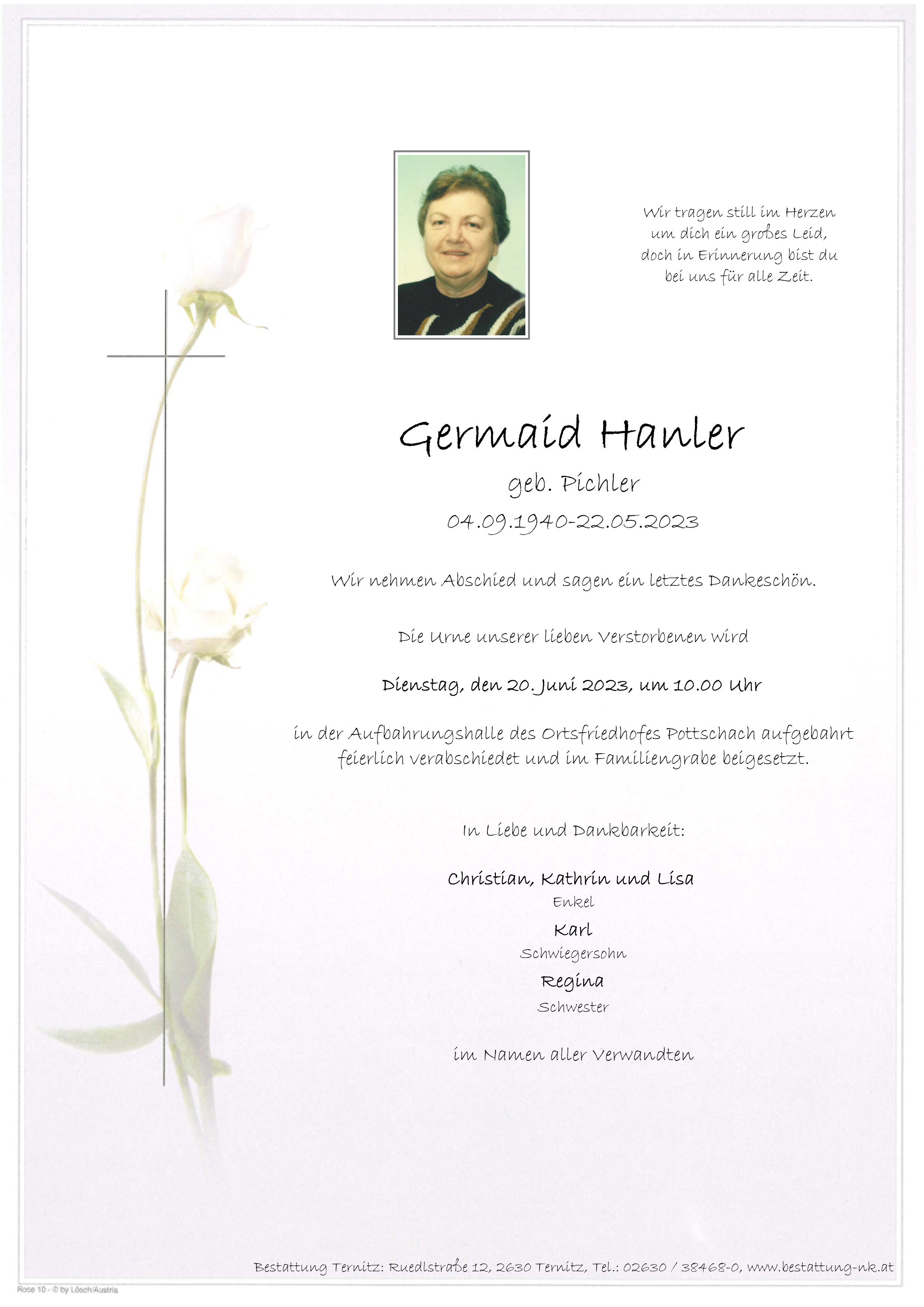 Traueranzeige von Germaid Hanler