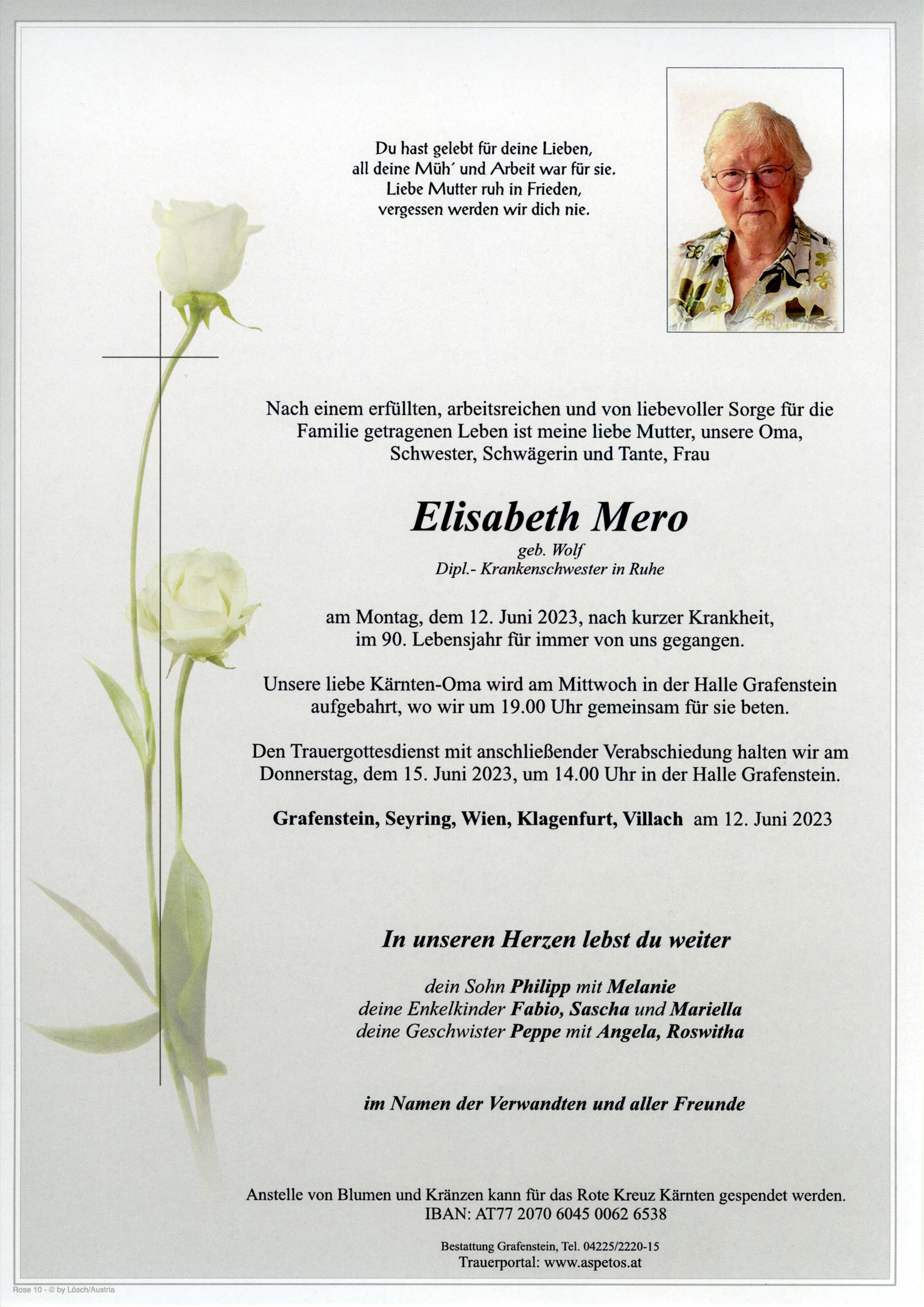 Traueranzeige von Frau Elisabeth Mero